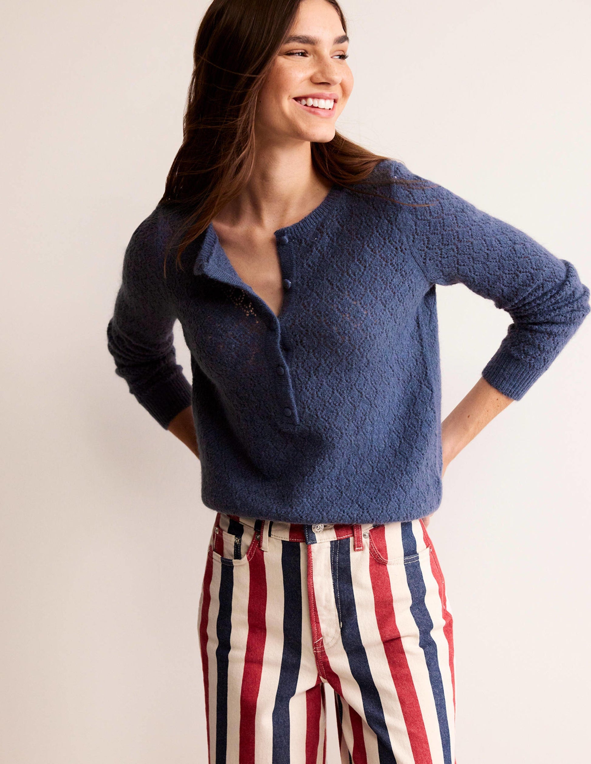 Fluffy Henley Pointelle Jumper-Nightshadow Blue-1