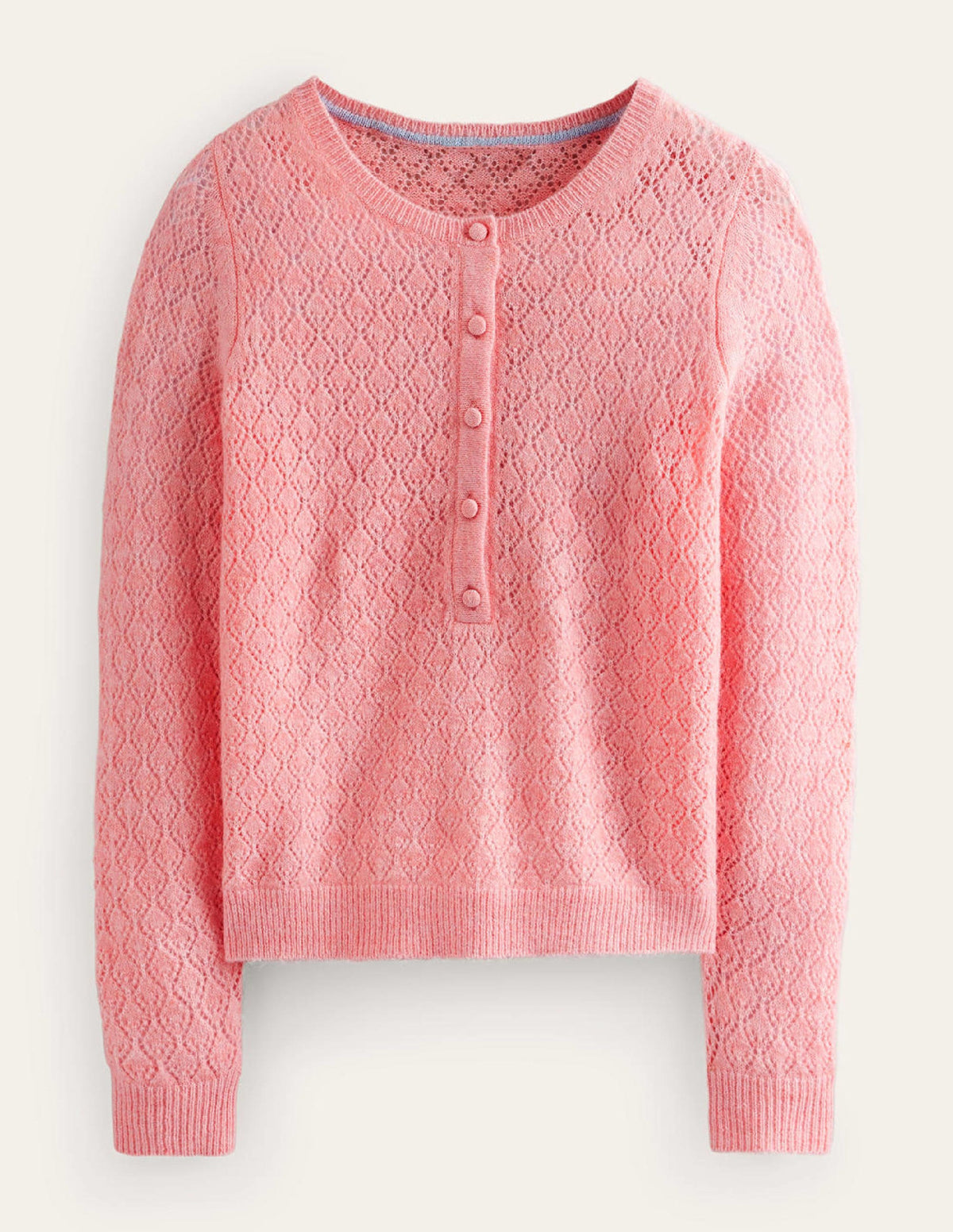 Fluffy Henley Pointelle Jumper-Dahlia Pink-5