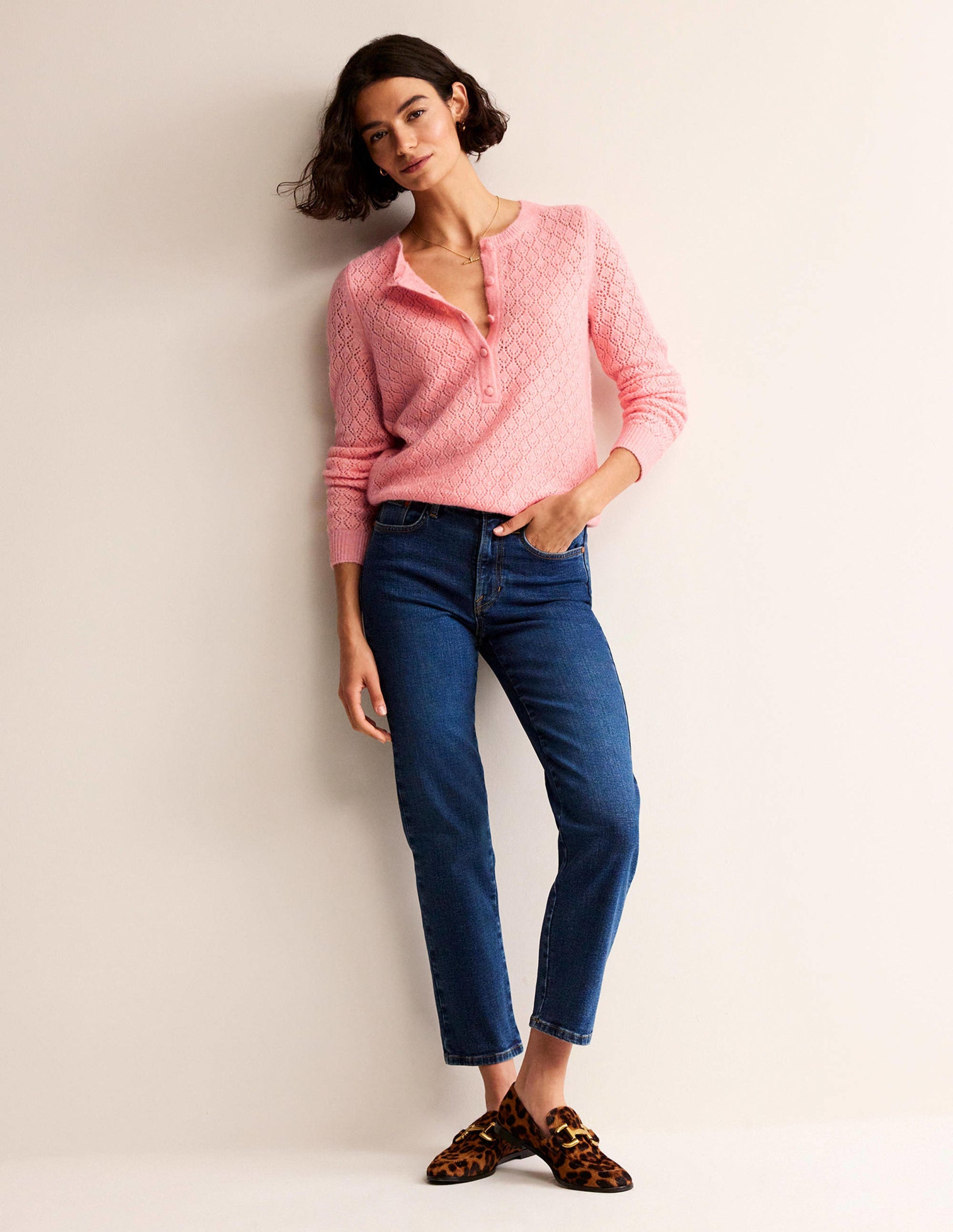 Fluffy Henley Pointelle Jumper-Dahlia Pink-4