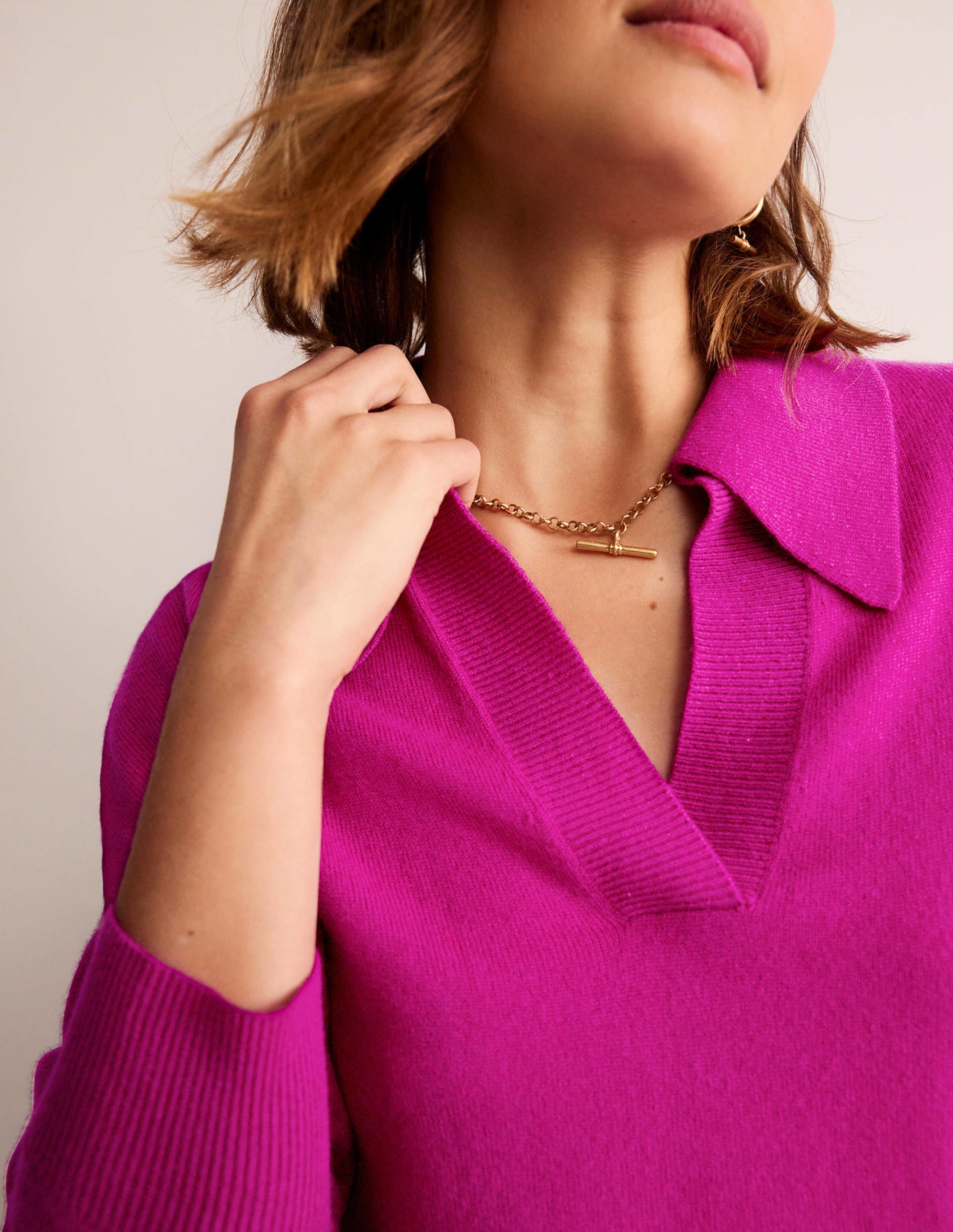 Collared Cashmere Henley-Magenta - Image 2
