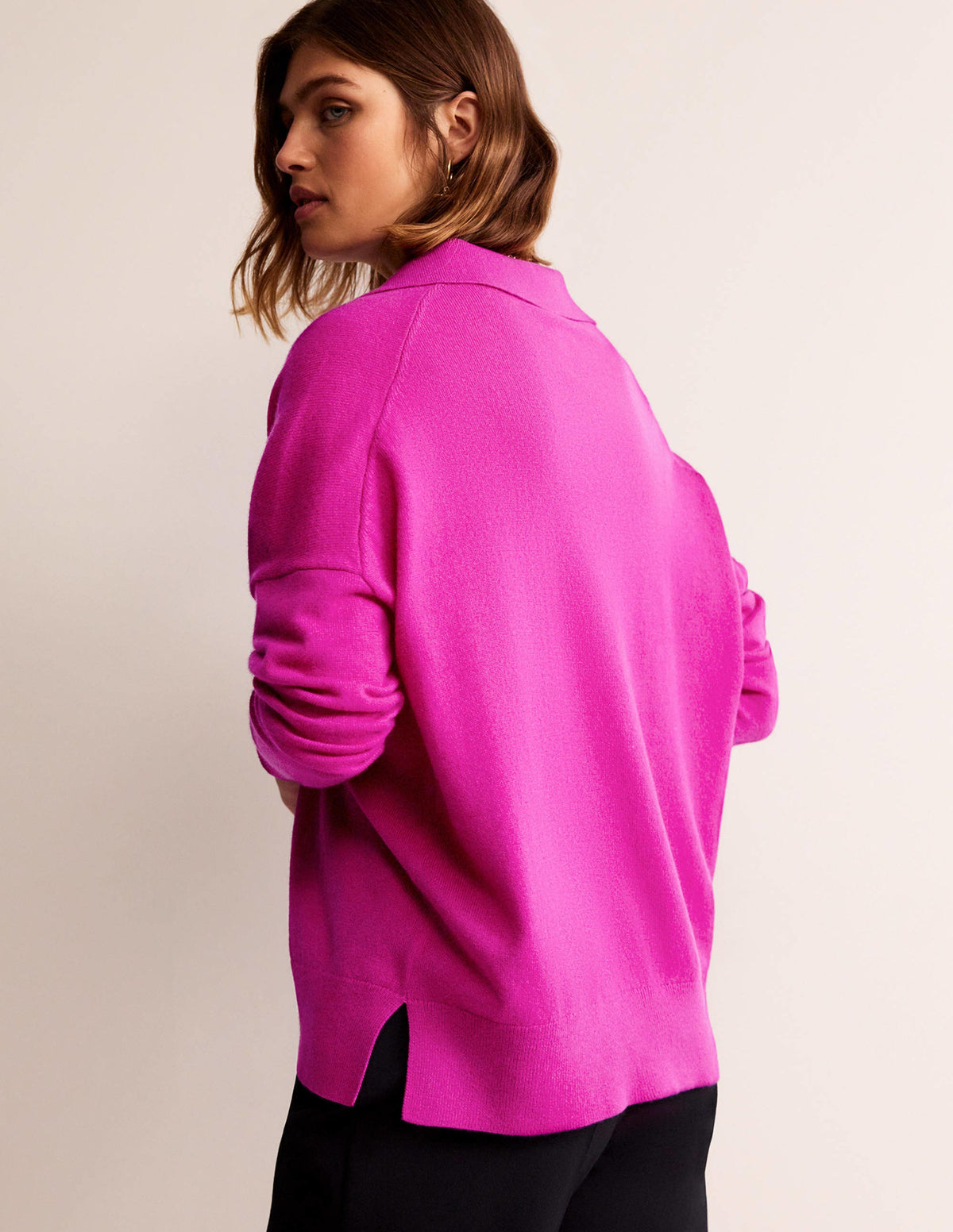 Collared Cashmere Henley-Magenta - Image 3