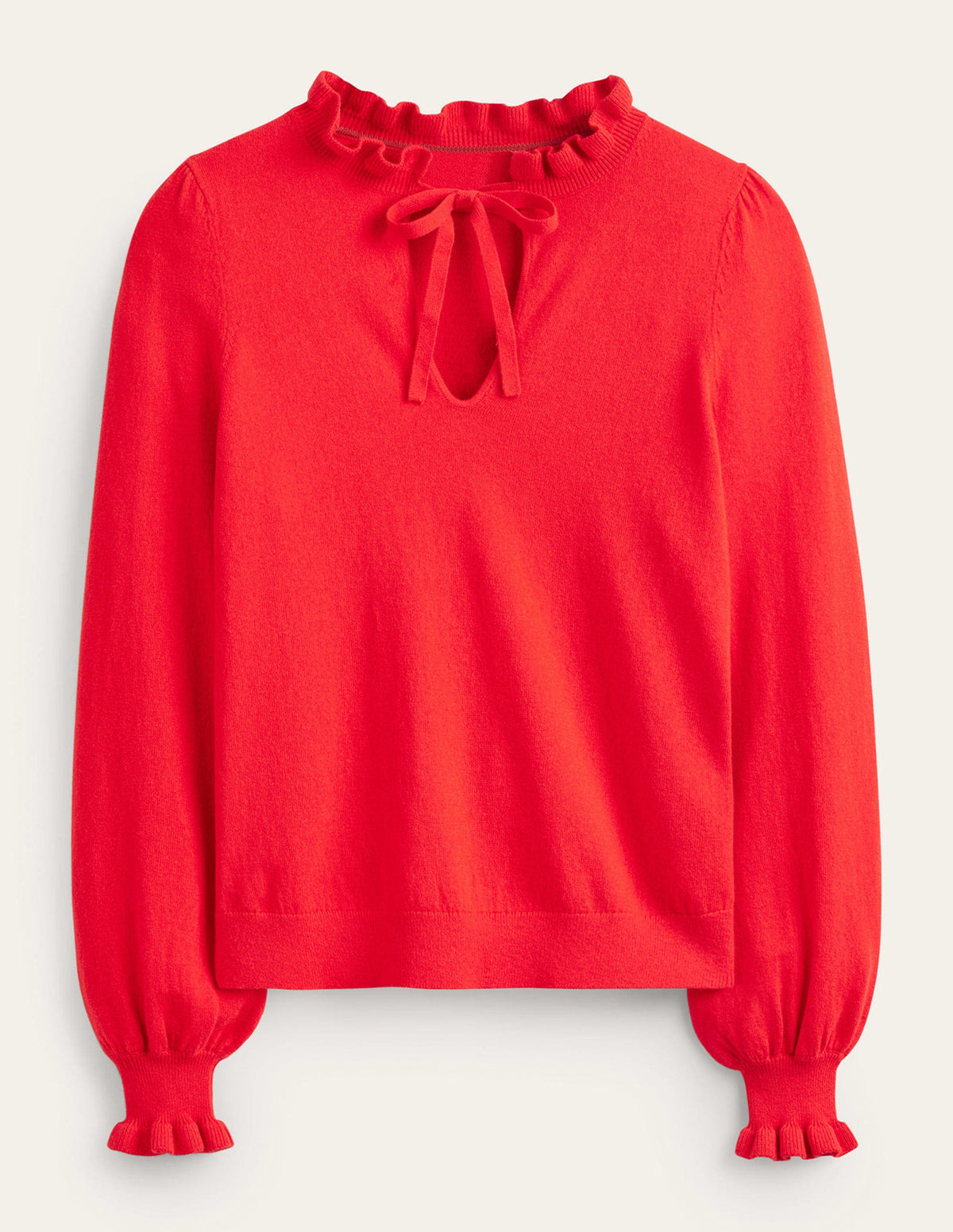 Ruffle Tie-Neck Jumper-Brilliant Red - Image 5