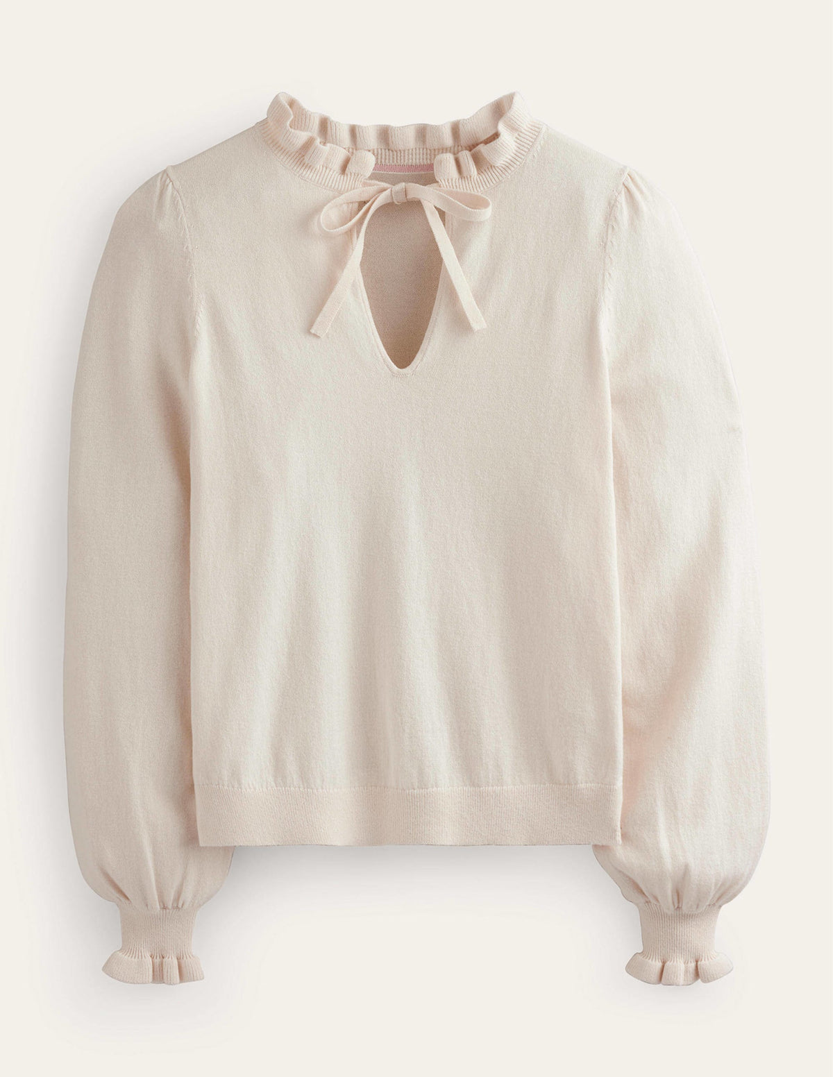 Ruffle Tie-Neck Jumper-Ivory - Image 7
