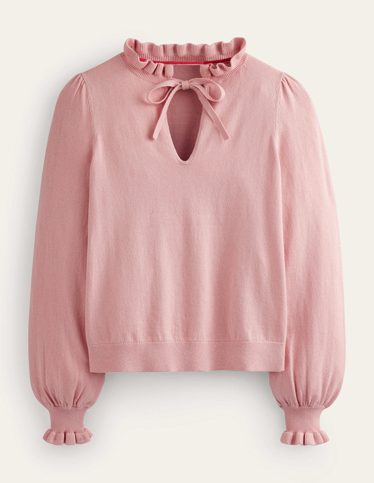 Ruffle Tie-Neck Jumper-Peachskin-5