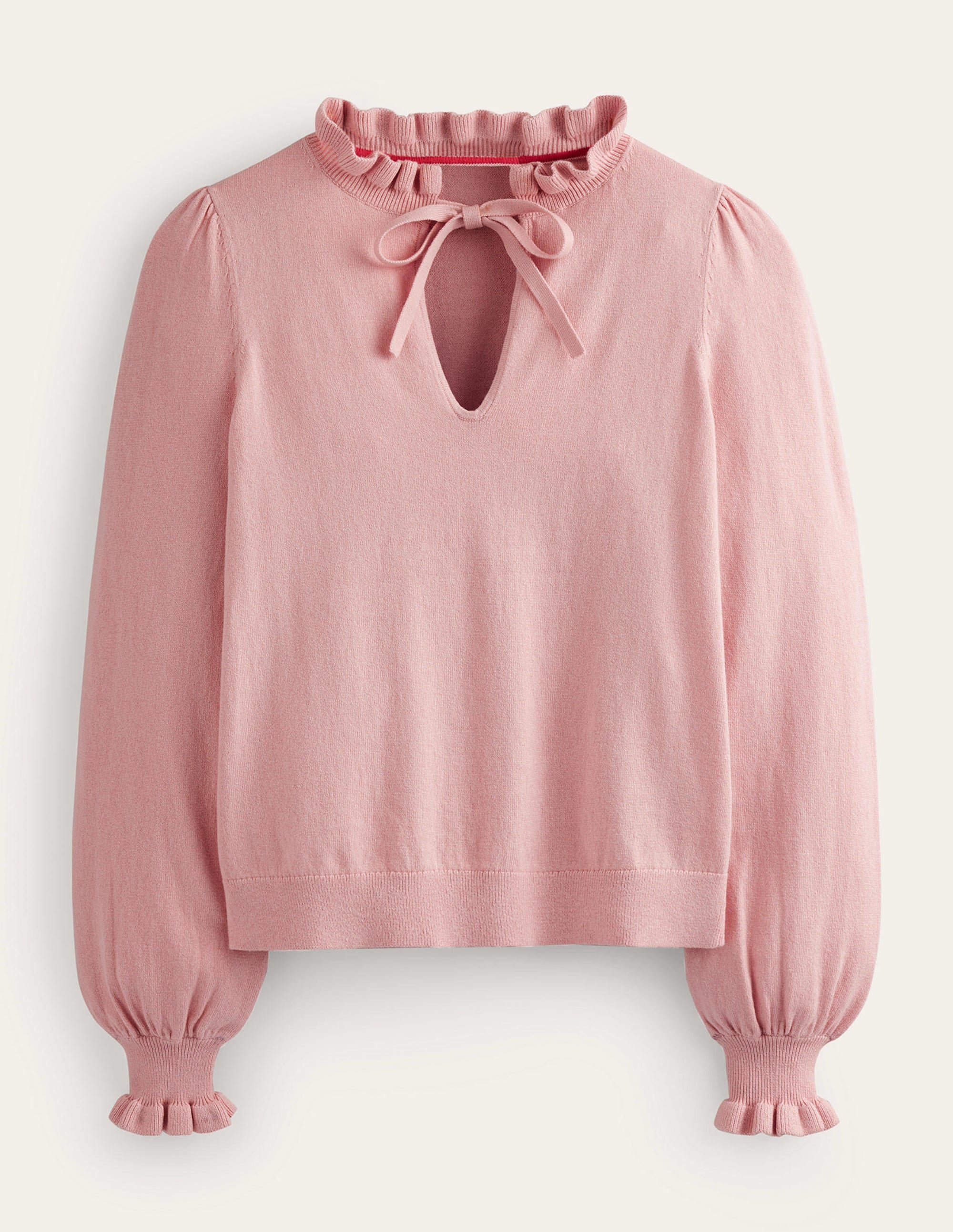 Ruffle Tie-Neck Jumper-Peachskin - Image 5