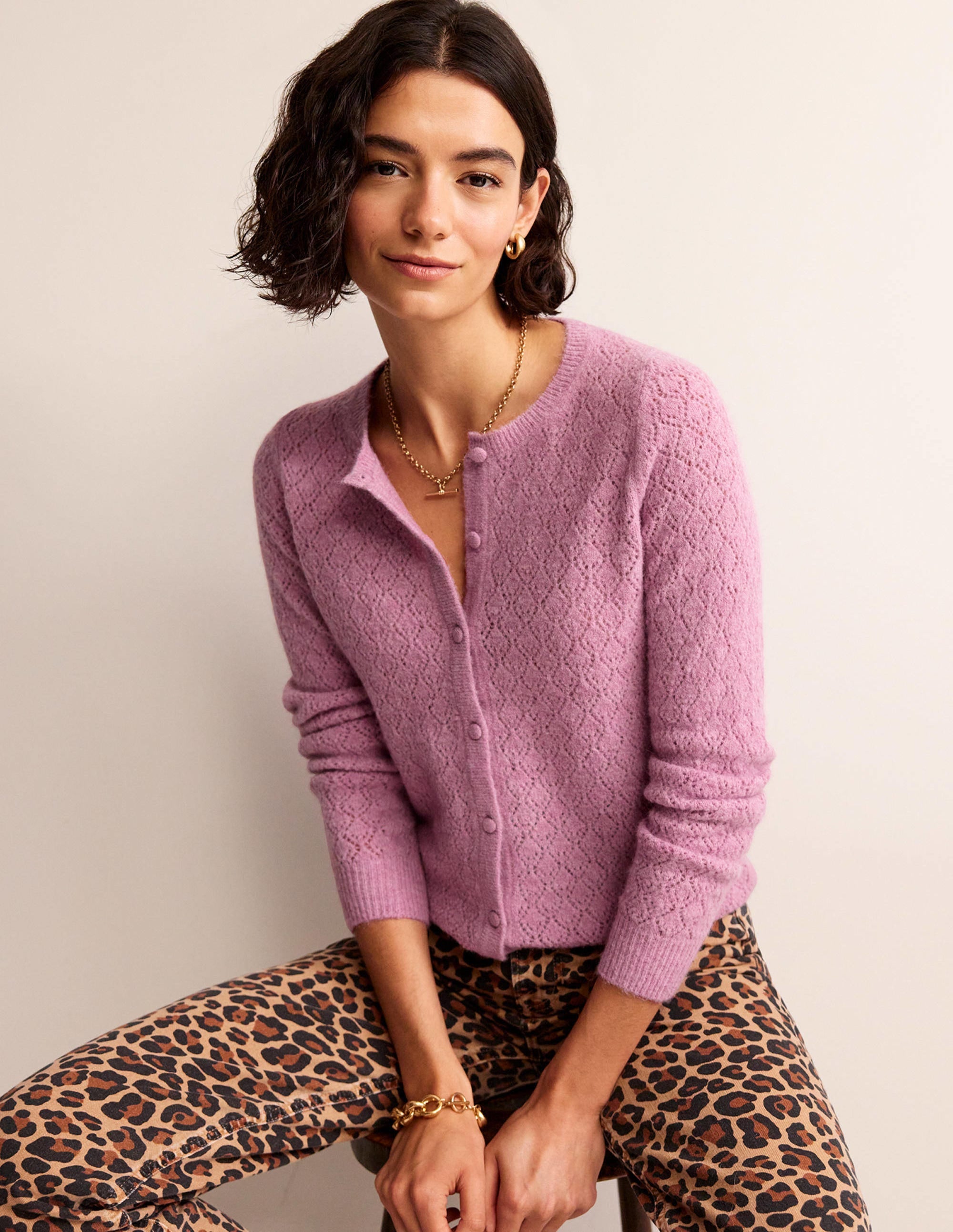 Fluffy Pointelle Cardigan-Strawberry Sherbet - Image 5