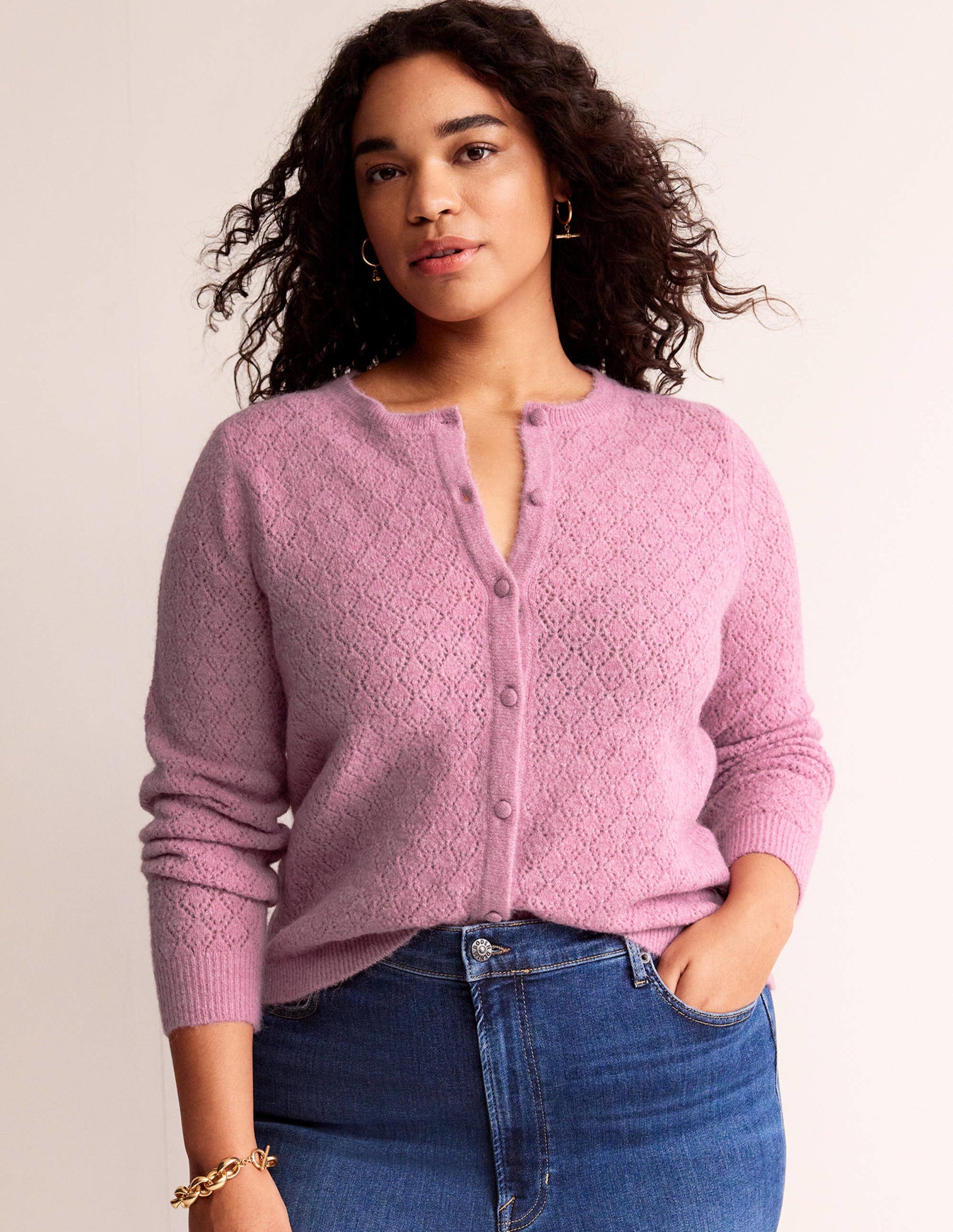 Fluffy Pointelle Cardigan-Strawberry Sherbet-8