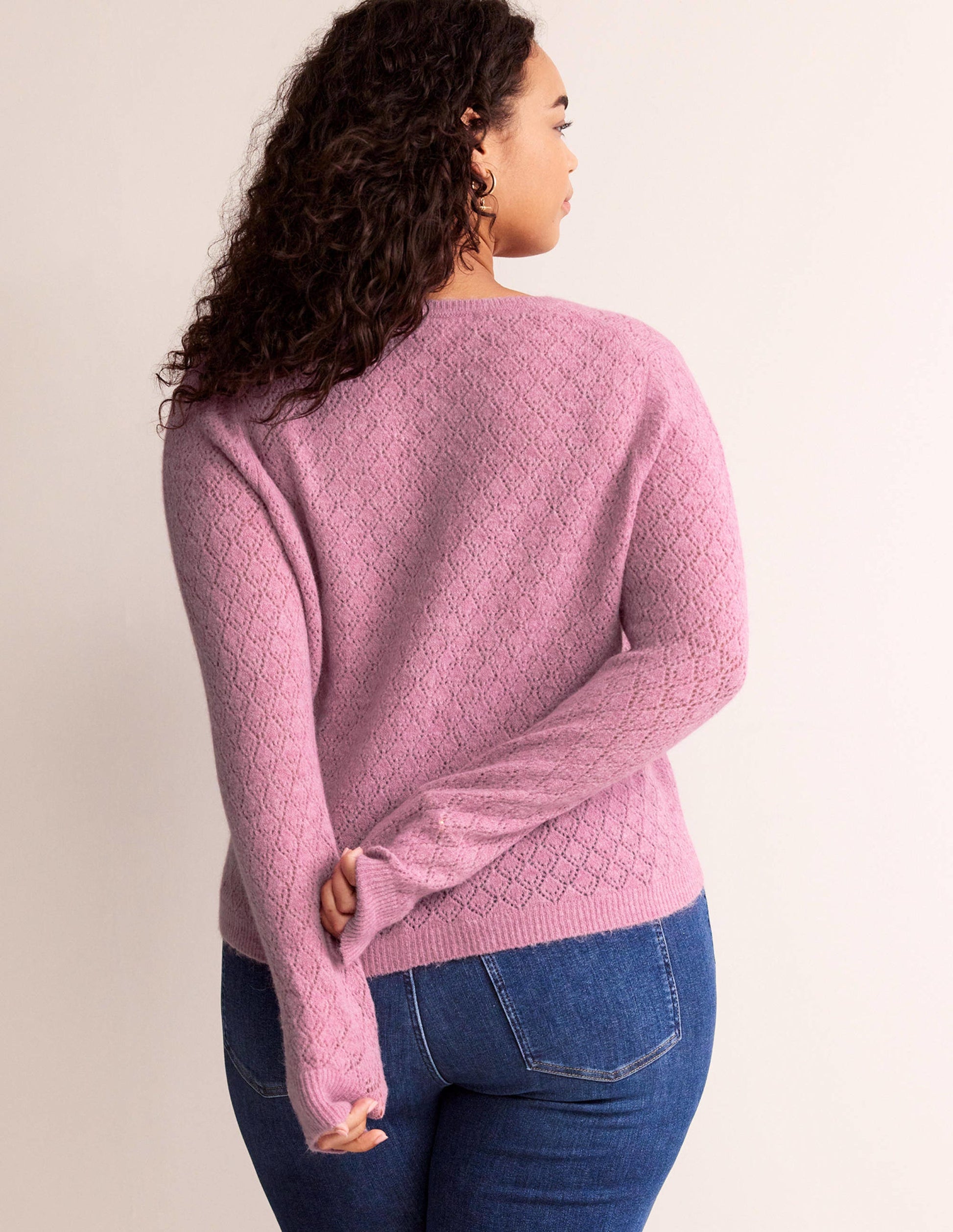 Fluffy Pointelle Cardigan-Strawberry Sherbet-9