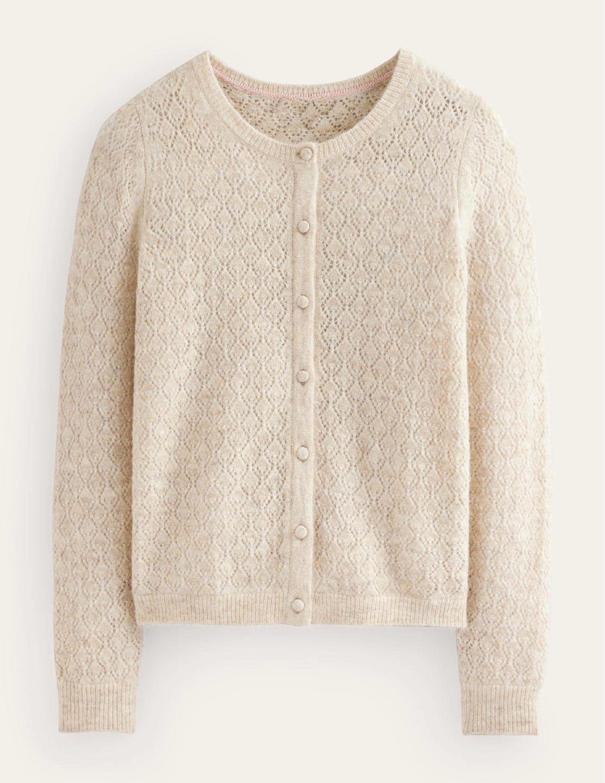 Fluffy Pointelle Cardigan-Oatmeal Melange - Image 6