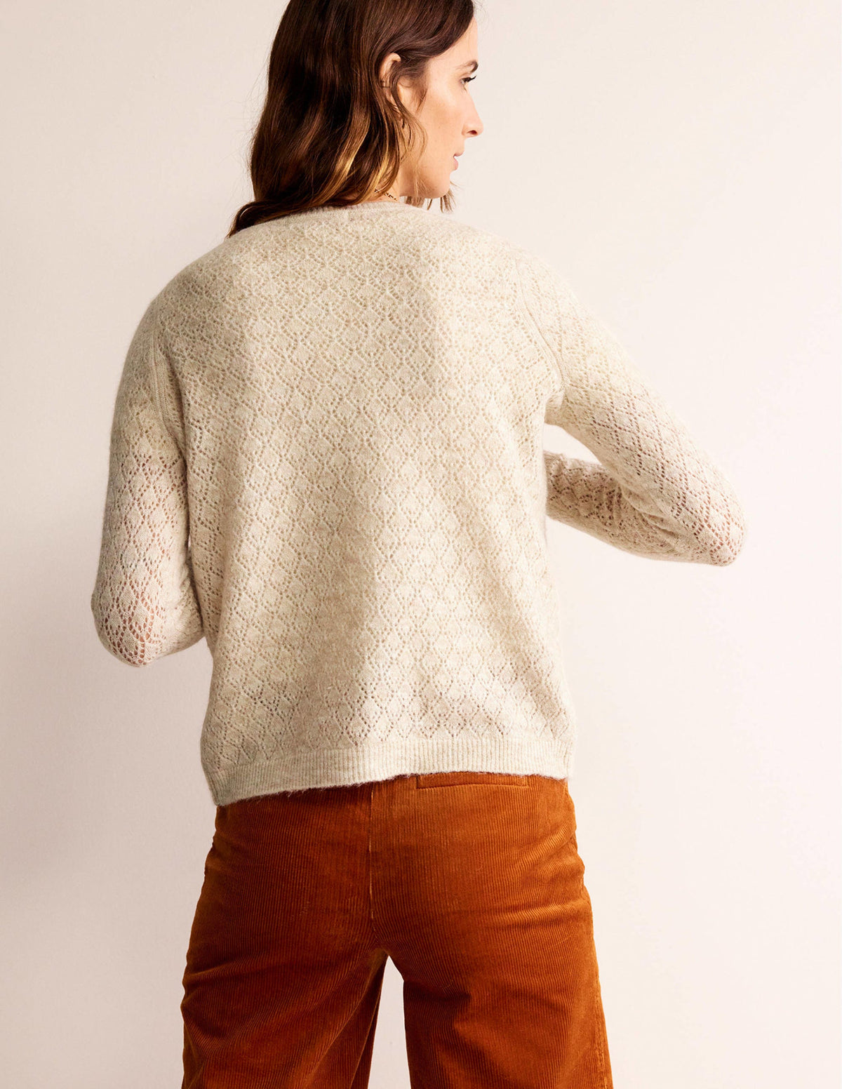Fluffy Pointelle Cardigan-Oatmeal Melange-3