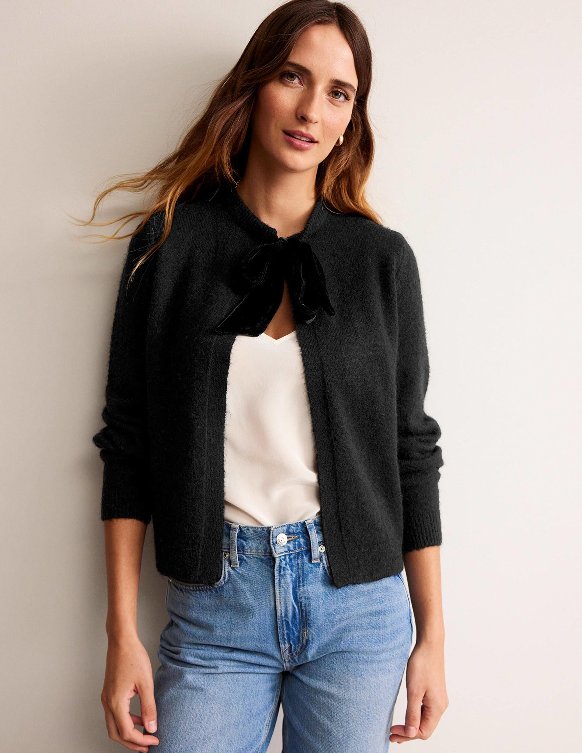 Fluffy Bow Cardigan-Black - Image 1