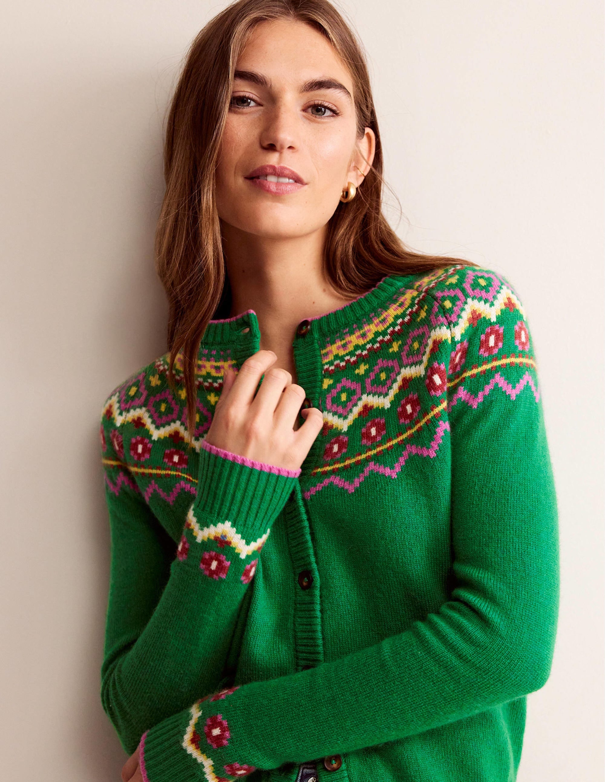Edie Fair Isle Cardigan-Green Fair Isle - Image 4