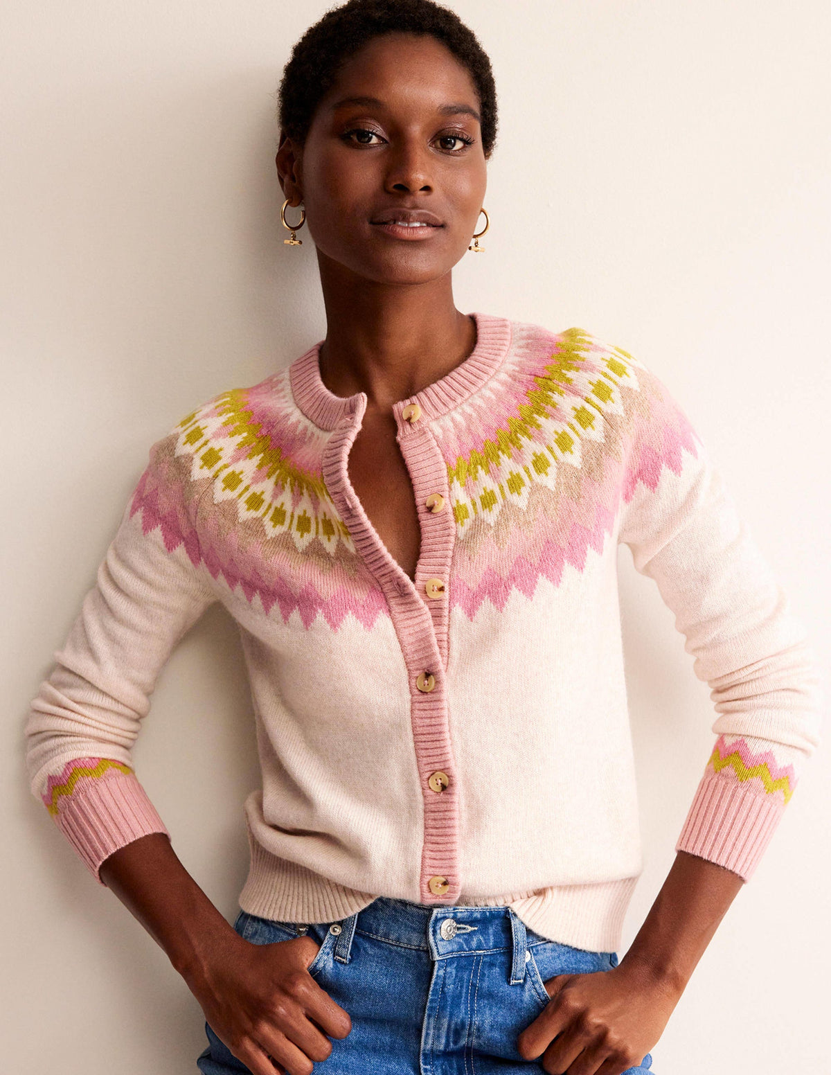 Edie Fair Isle Cardigan-Oatmeal Melange Fair Isle - Image 1