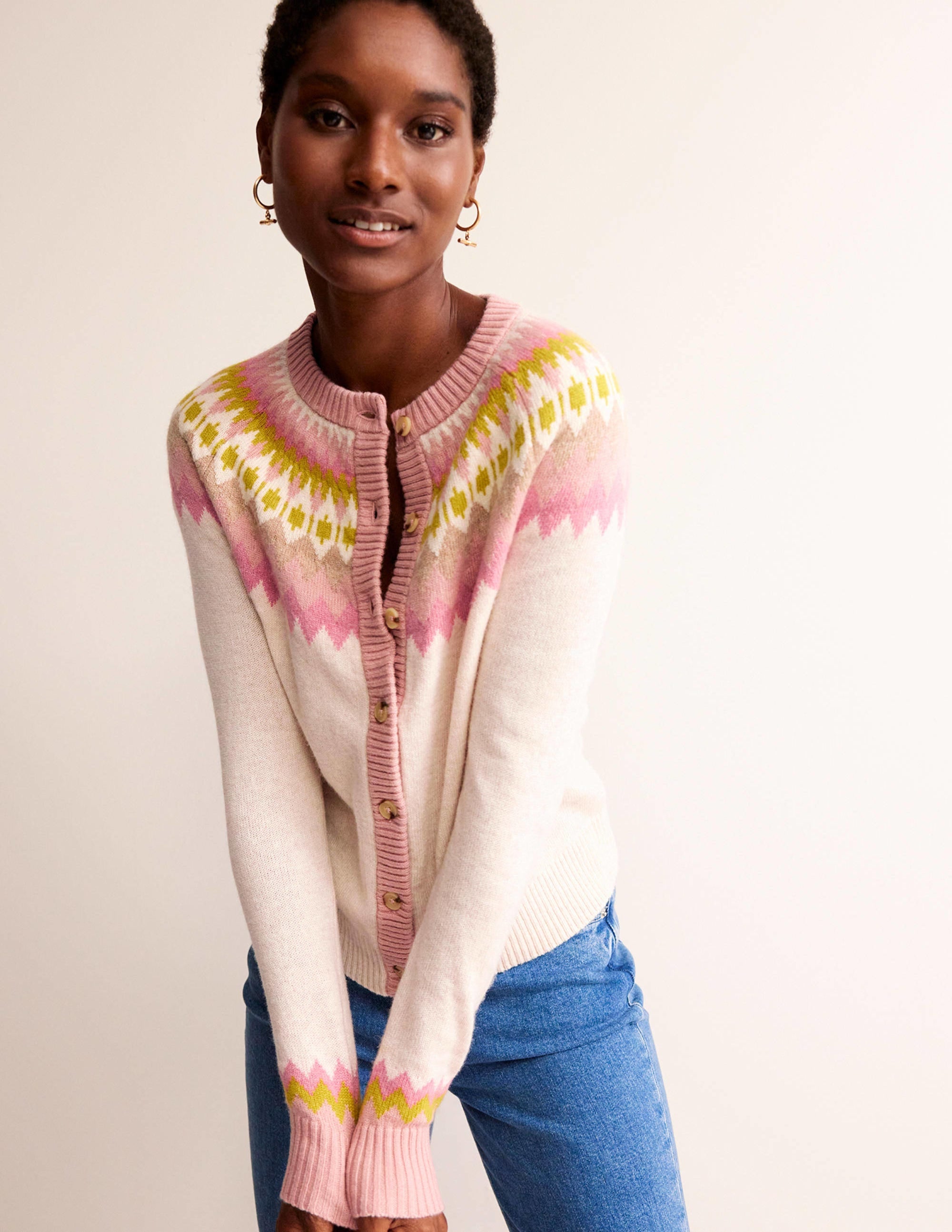 Edie Fair Isle Cardigan-Oatmeal Melange Fair Isle - Image 4