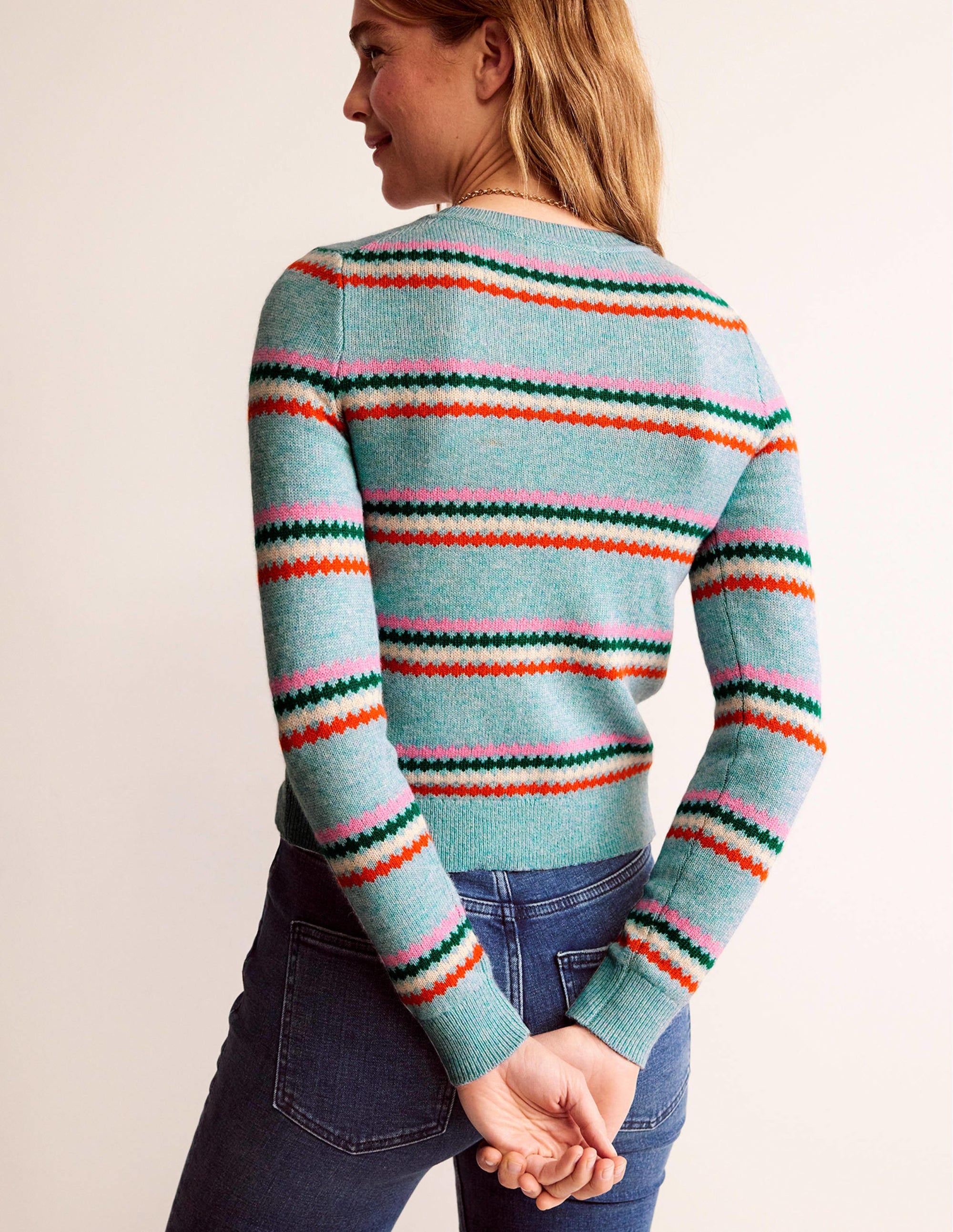 Edie Fair Isle Jumper-Blue Diamond Stripe - Image 3