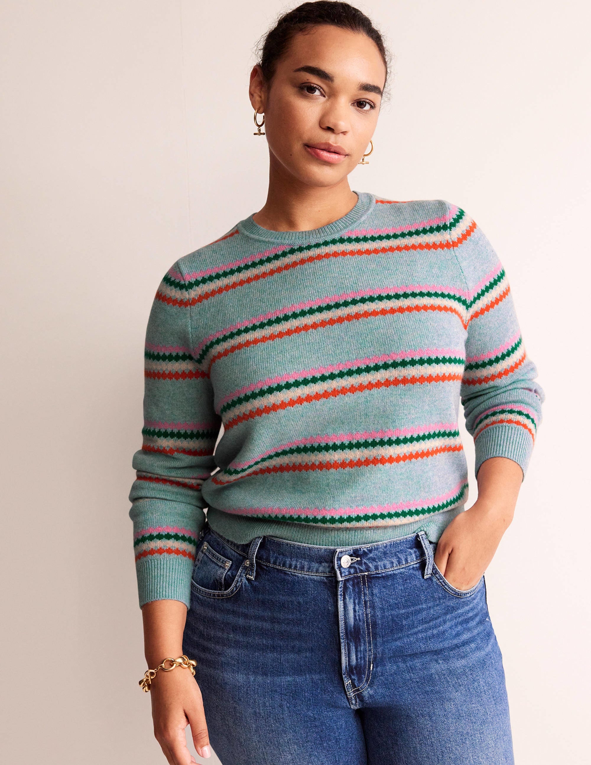 Edie Fair Isle Jumper-Blue Diamond Stripe - Image 5