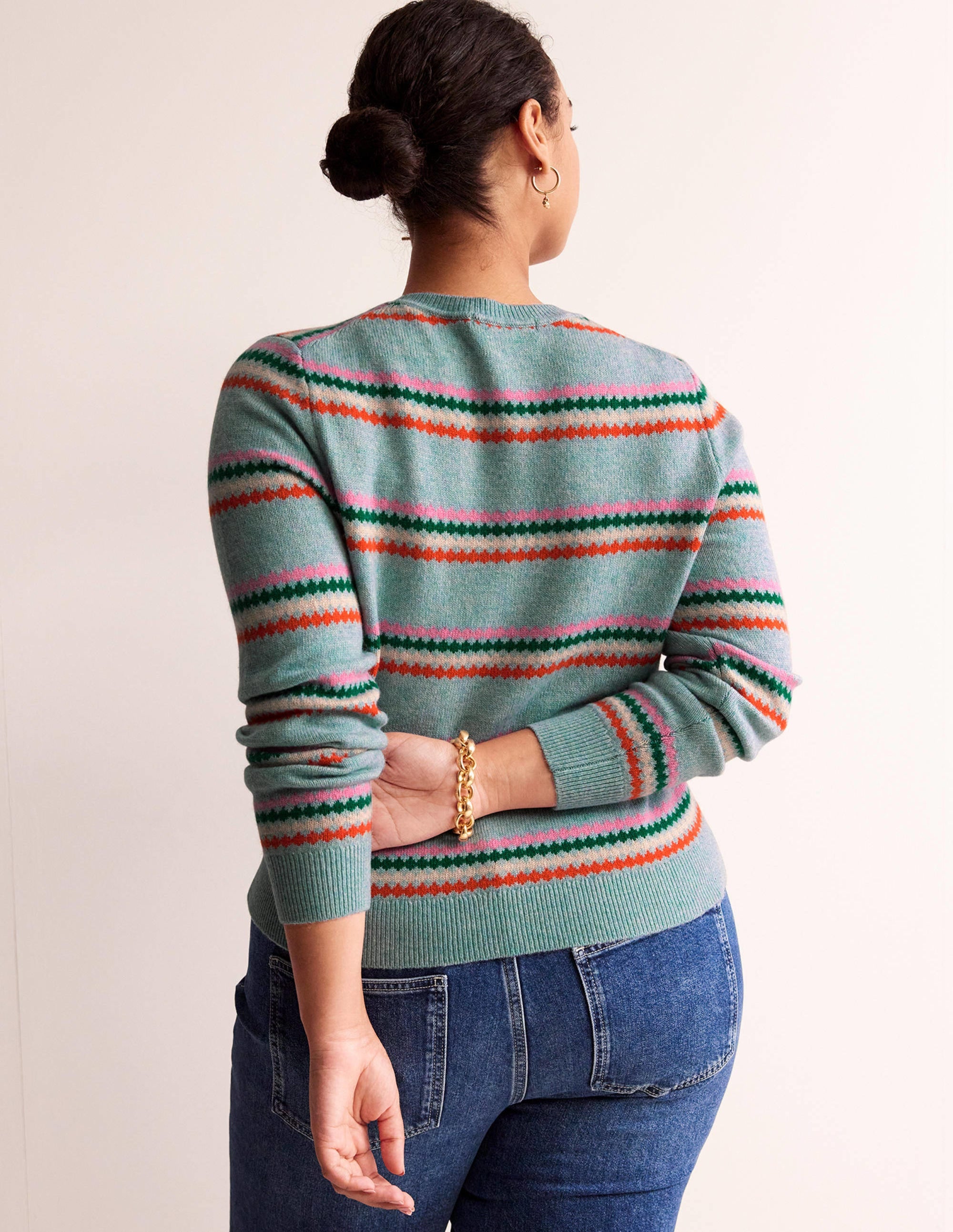 Edie Fair Isle Jumper-Blue Diamond Stripe - Image 6