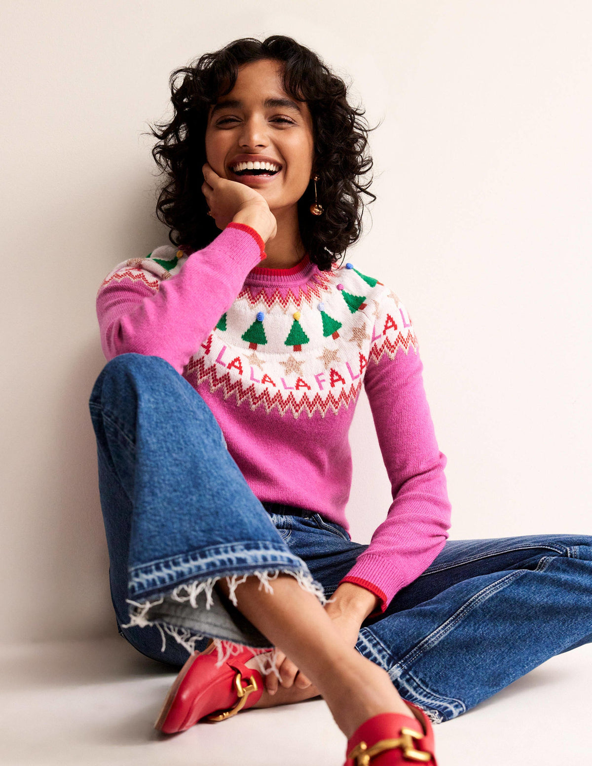 Edie Fair Isle Jumper-Vibrant Pink Fair Isle - Image 1