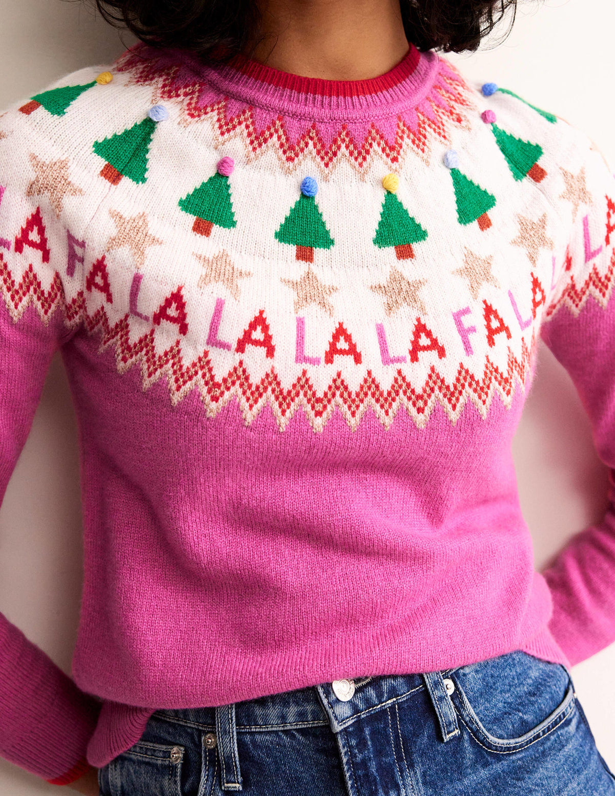Edie Fair Isle Jumper-Vibrant Pink Fair Isle - Image 2