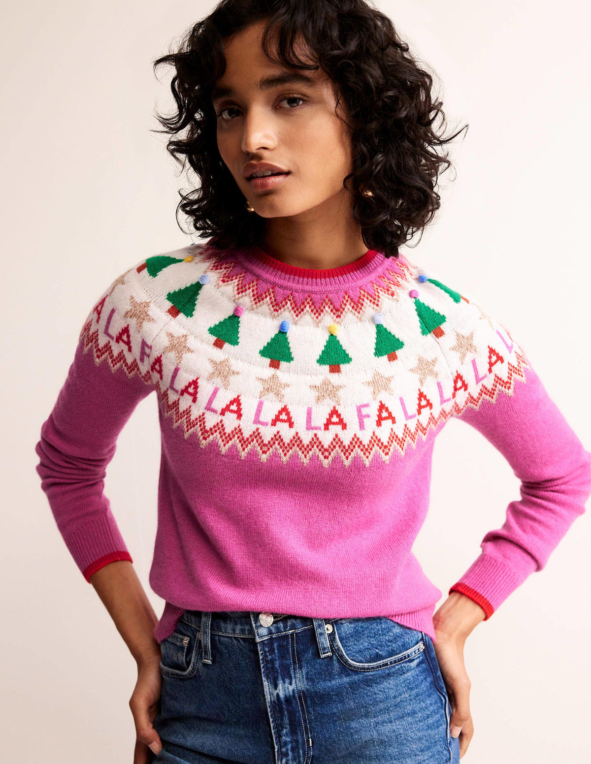 Edie Fair Isle Jumper-Vibrant Pink Fair Isle - Image 4