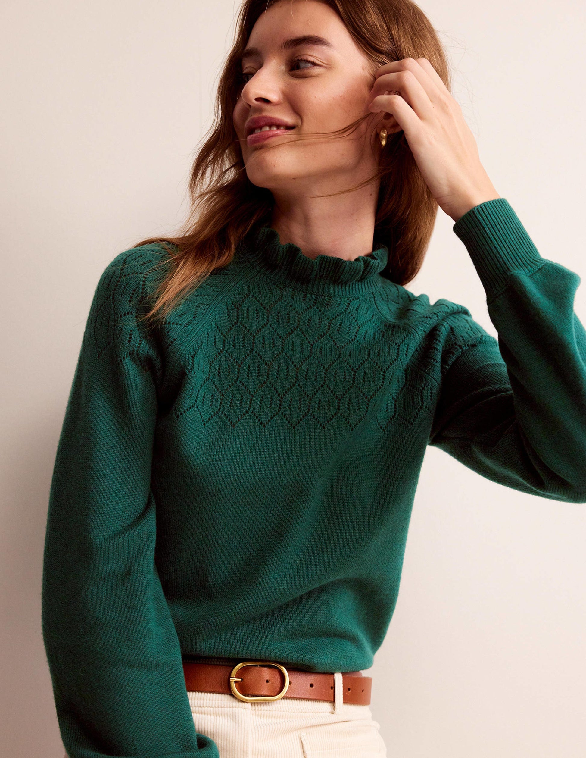 Pointelle Detailed Jumper-Emerald Night-1