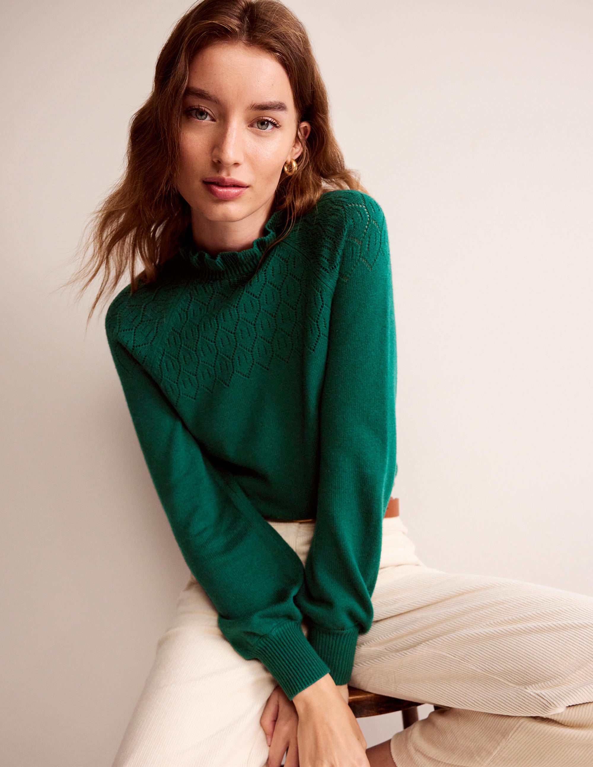 Pointelle Detailed Jumper-Emerald Night - Image 4
