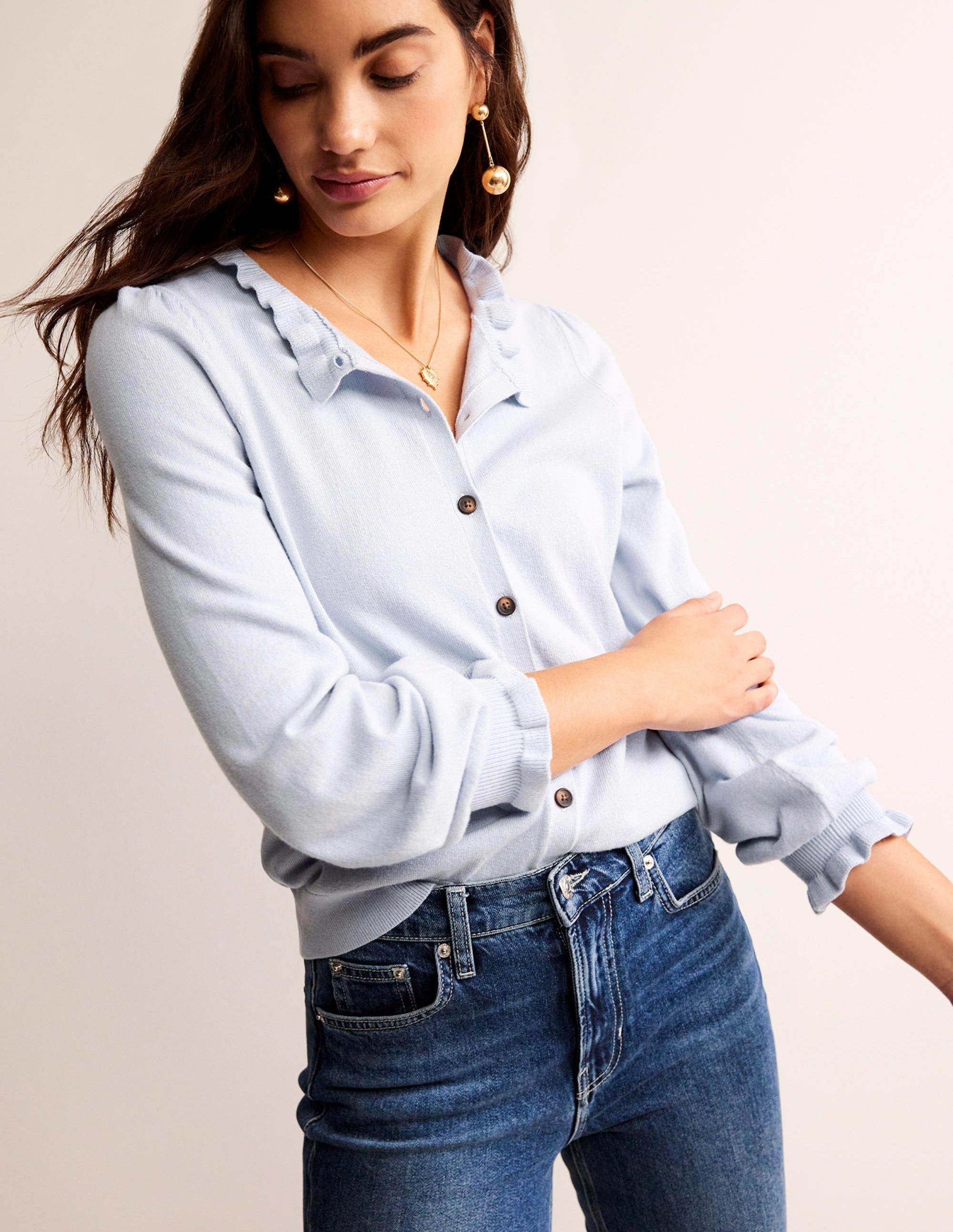 Ruffle-Neck Cardigan-Opal - Image 1