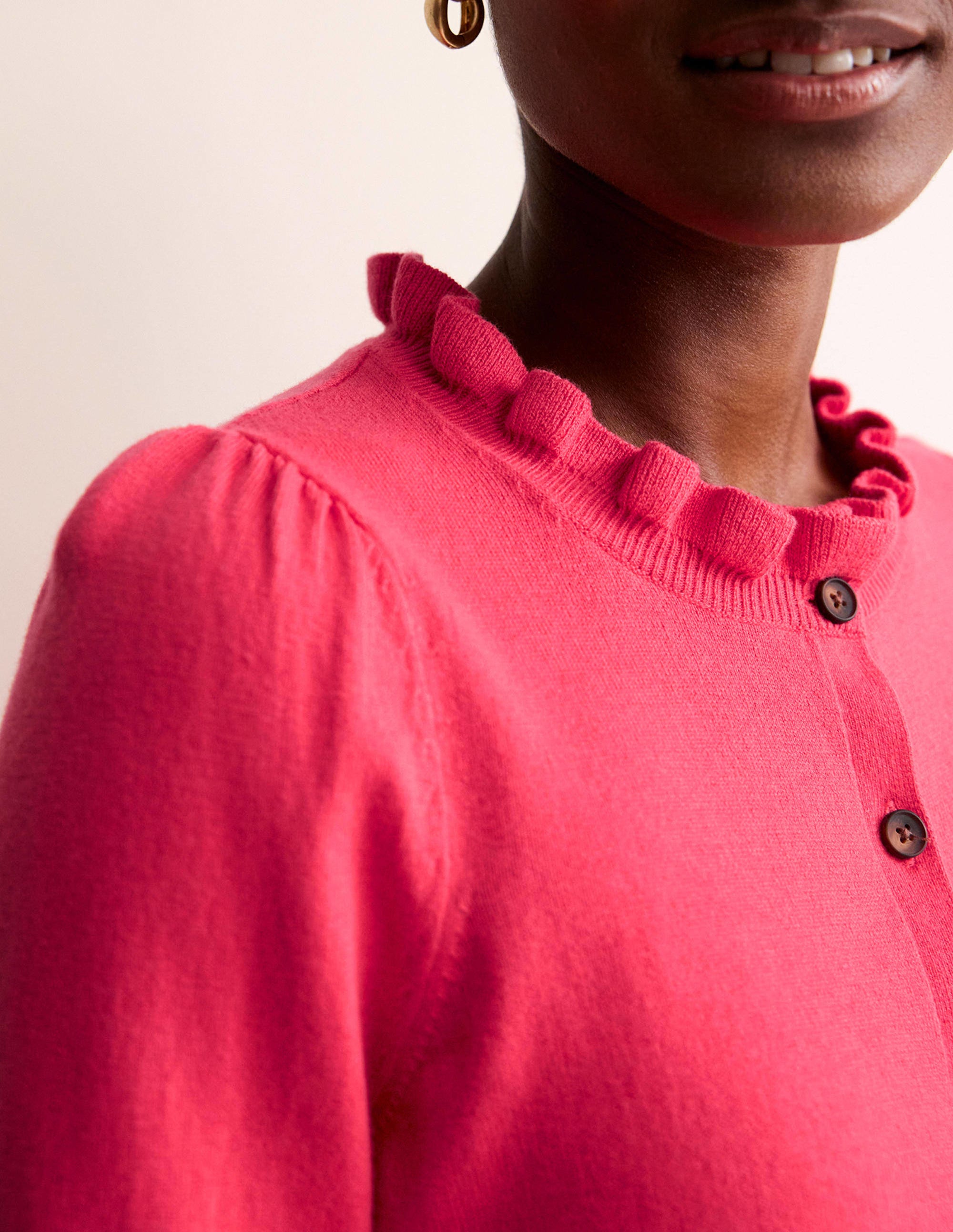 Ruffle-Neck Cardigan-Raspberry - Image 2
