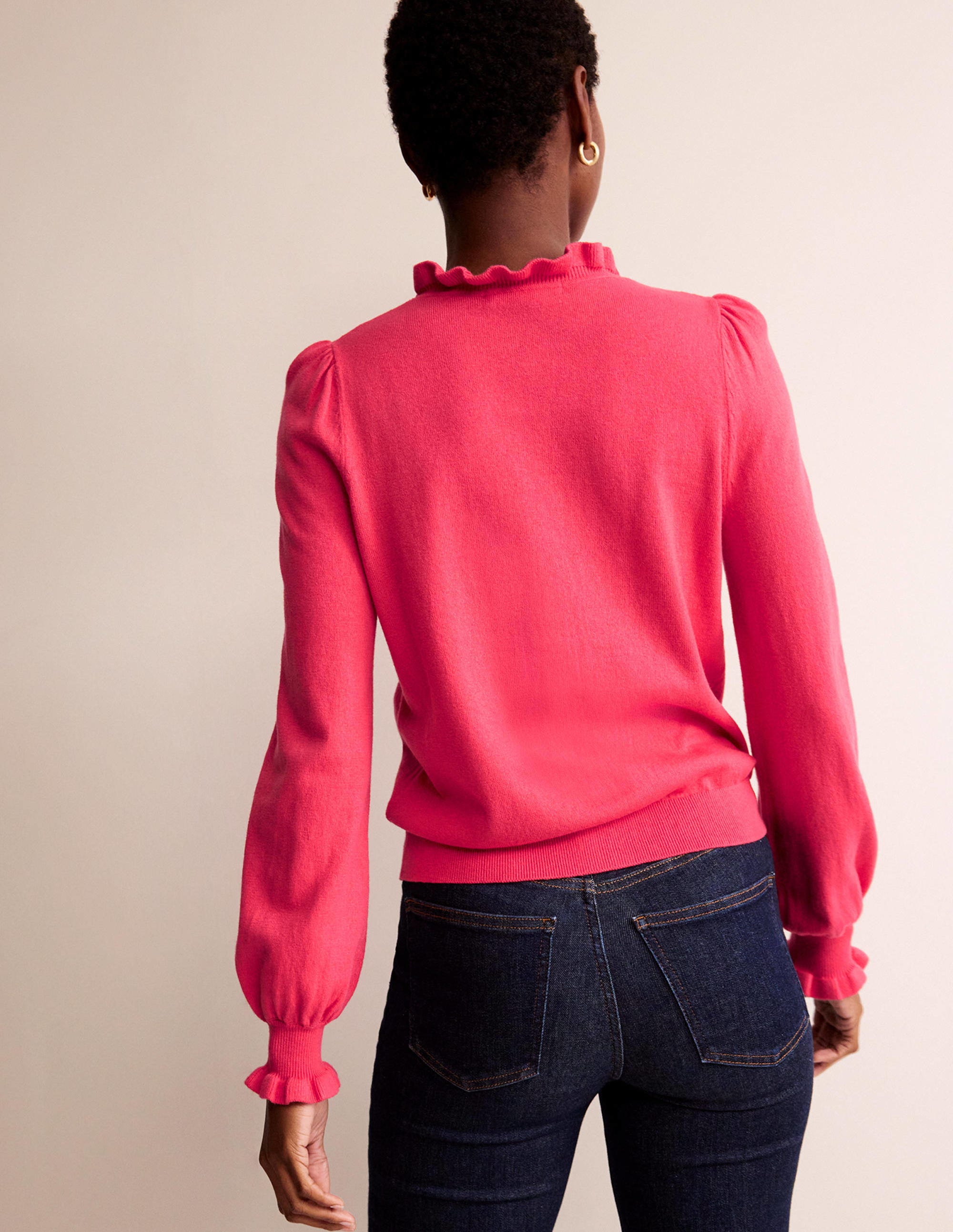 Ruffle-Neck Cardigan-Raspberry - Image 3