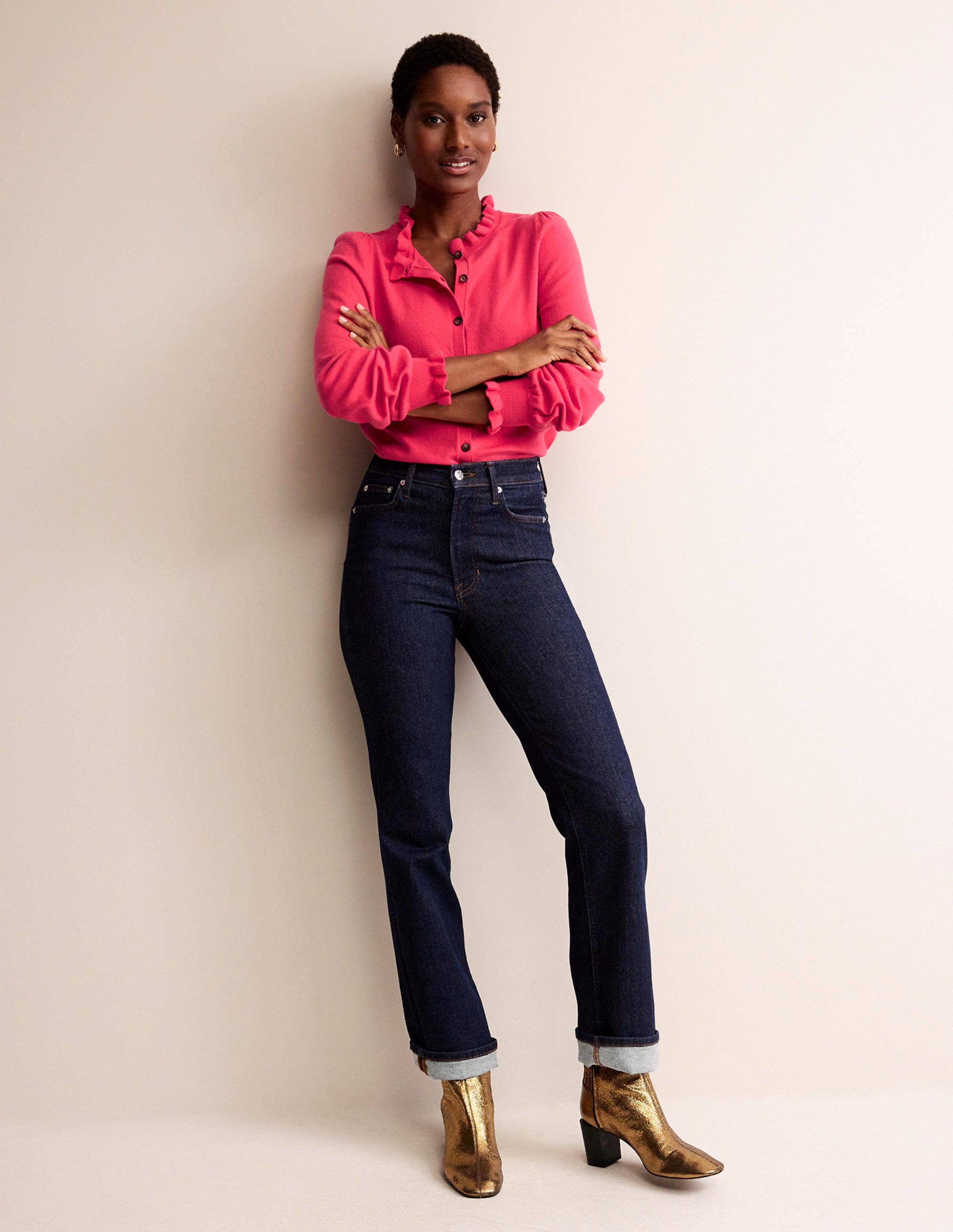 Ruffle-Neck Cardigan-Raspberry - Image 4