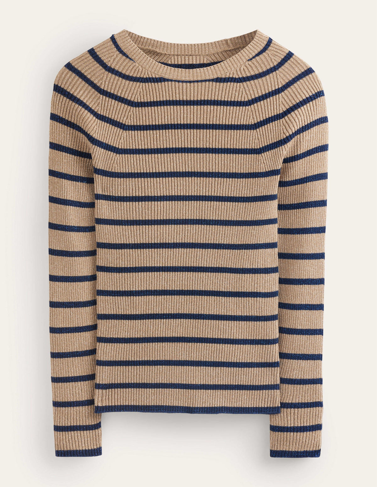 Effie Sparkle Stripe Jumper-Camel and Navy Stripe - Image 6