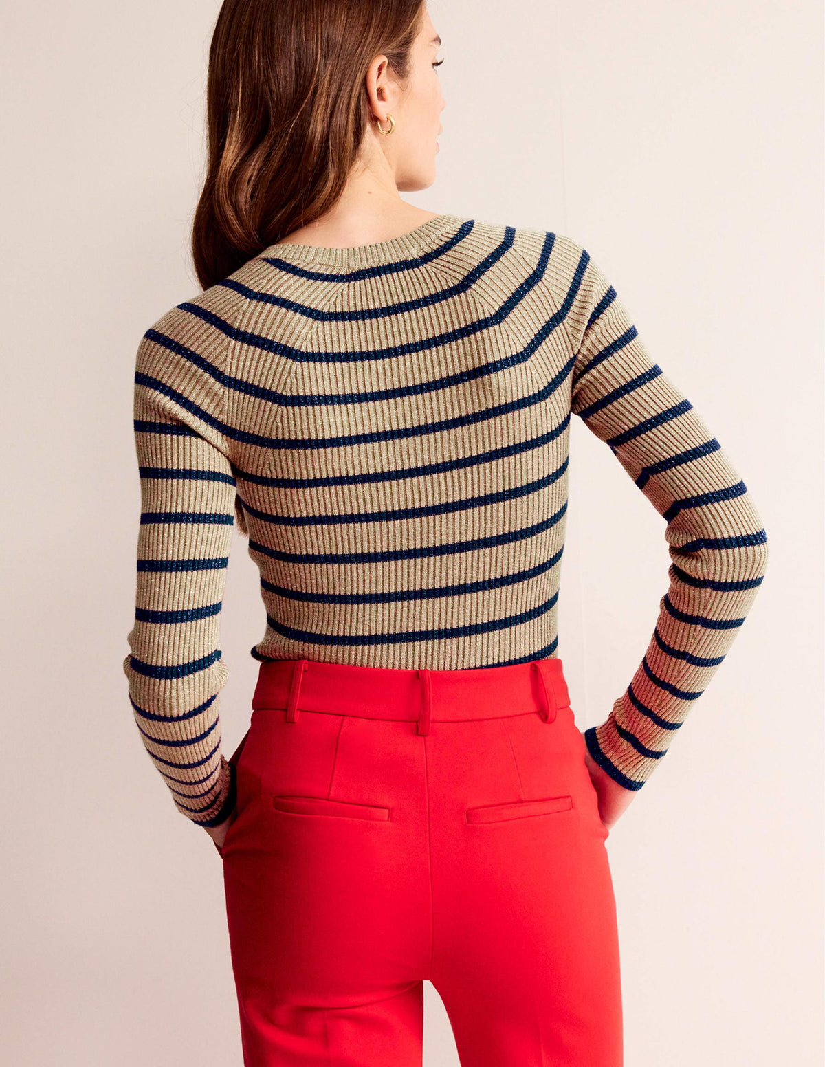Effie Sparkle Stripe Jumper-Camel and Navy Stripe - Image 3