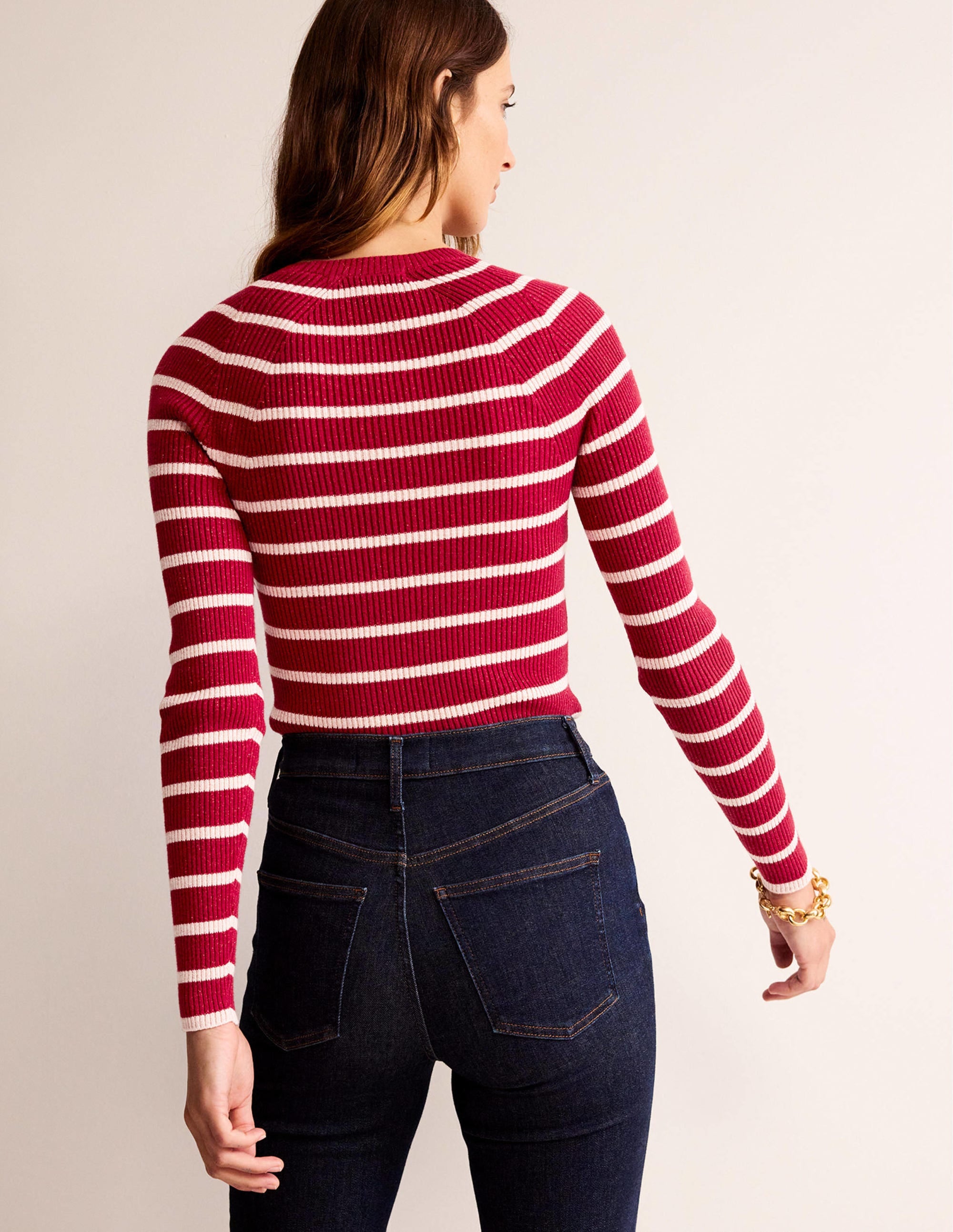 Effie Sparkle Stripe Jumper-Red, Chalky Pink Stripe - Image 3