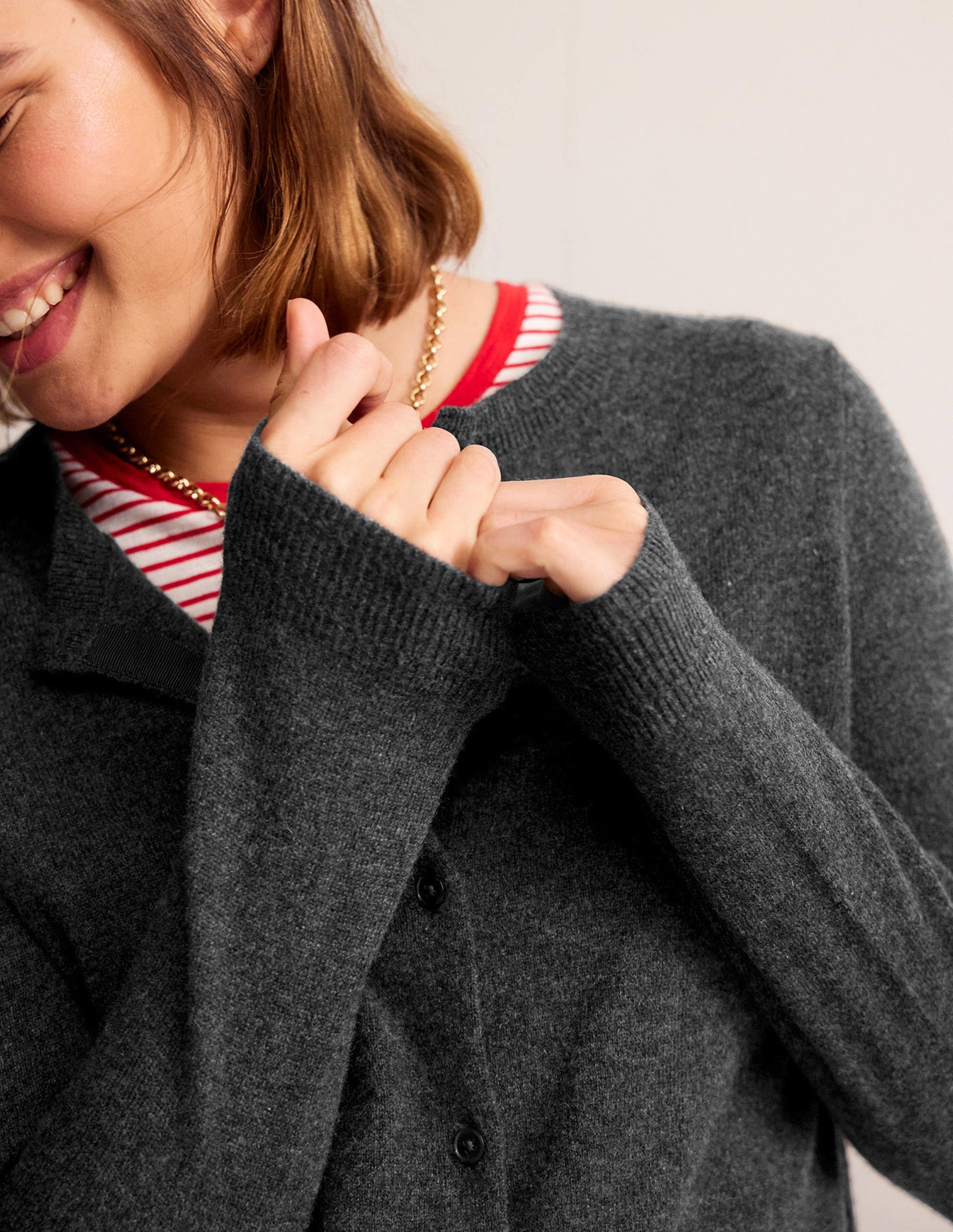 Eva Cashmere Crew Cardigan-Charcoal Melange-2
