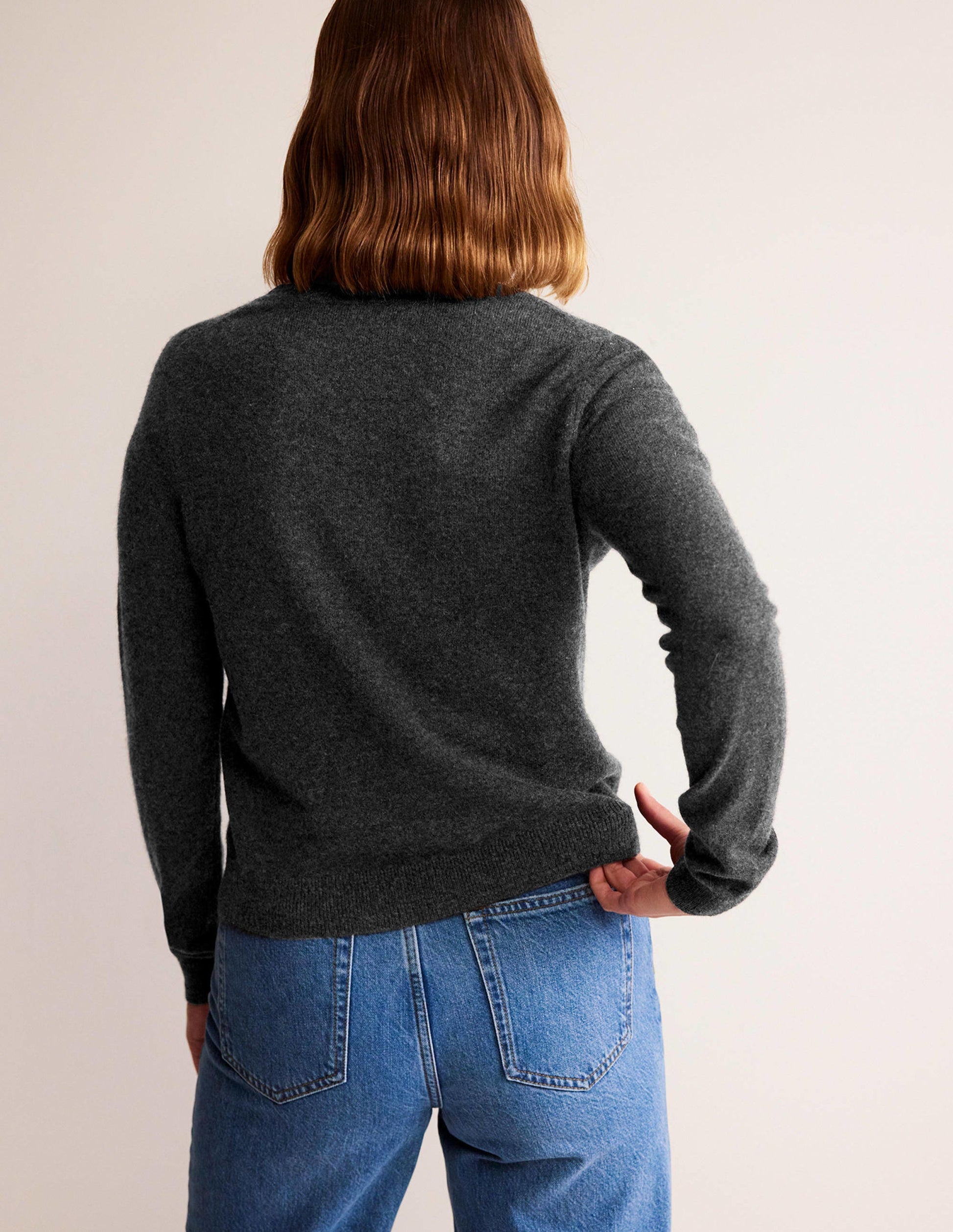 Eva Cashmere Crew Cardigan-Charcoal Melange-3