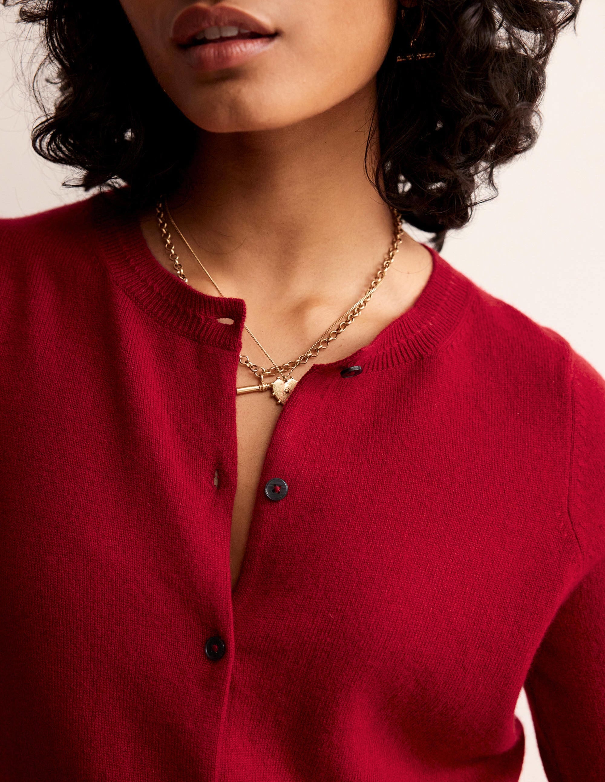 Eva Cashmere Crew Cardigan-Salsa - Image 2