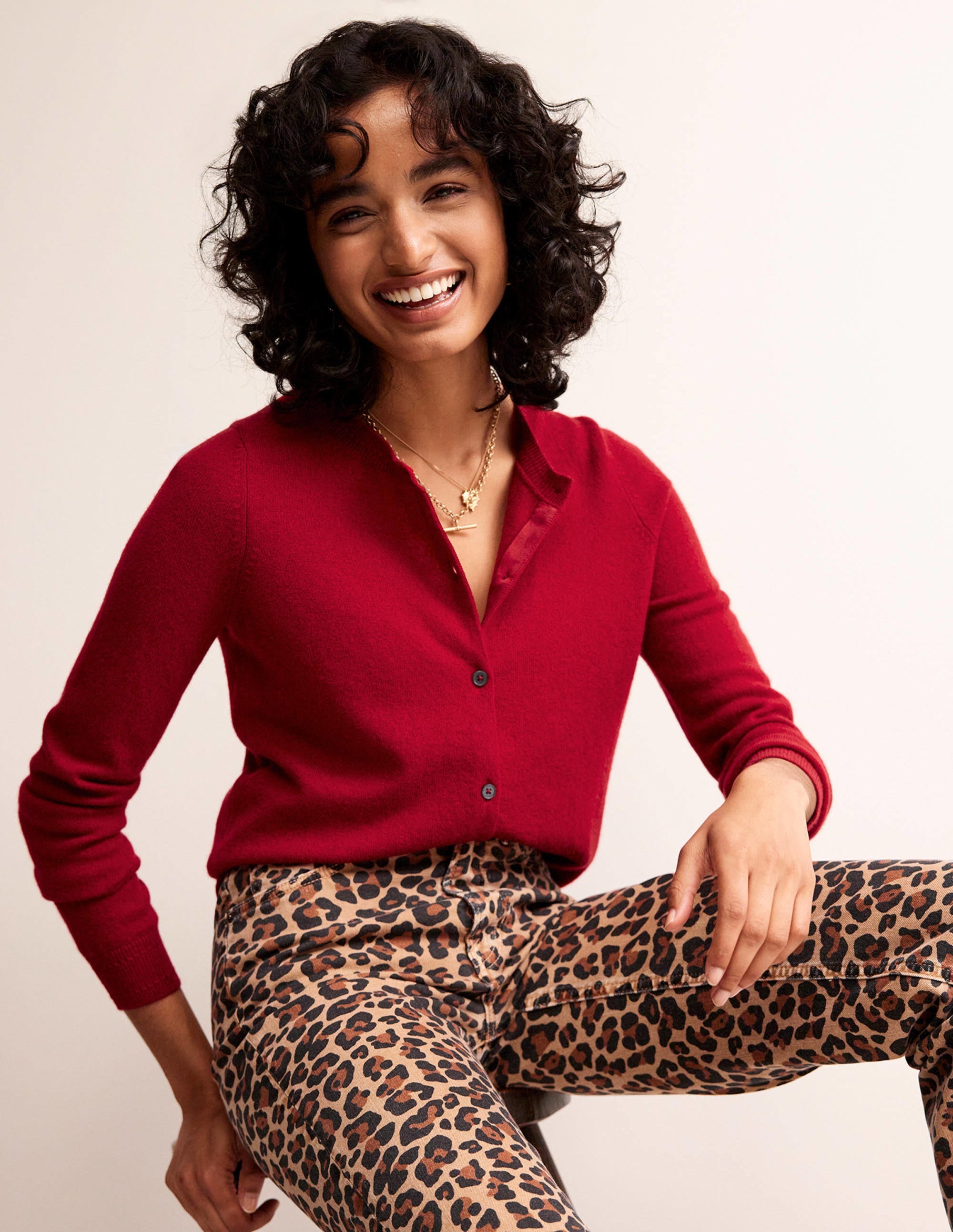 Eva Cashmere Crew Cardigan-Salsa - Image 4
