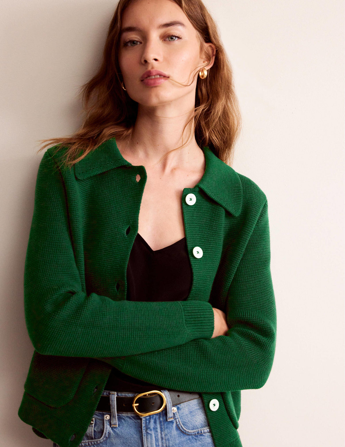 Emily Wool Blend Cardigan-Hunter Green-1