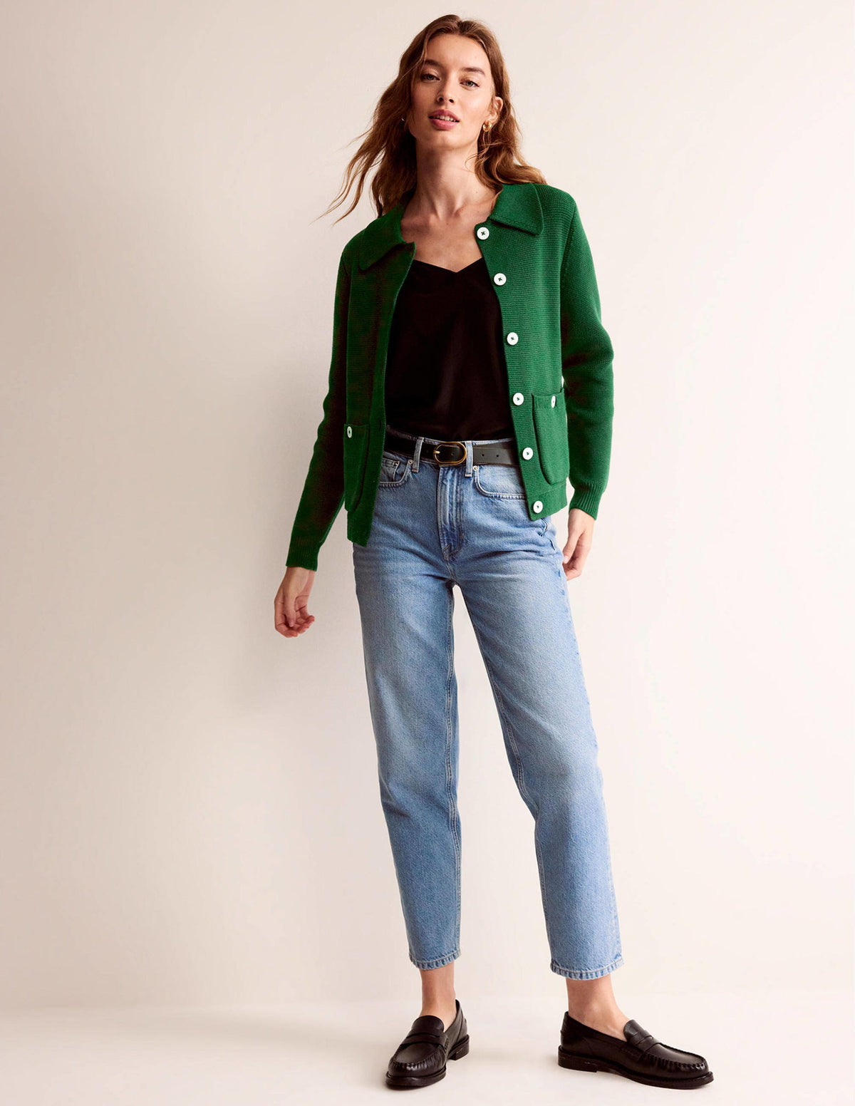 Emily Wool Blend Cardigan-Hunter Green-4