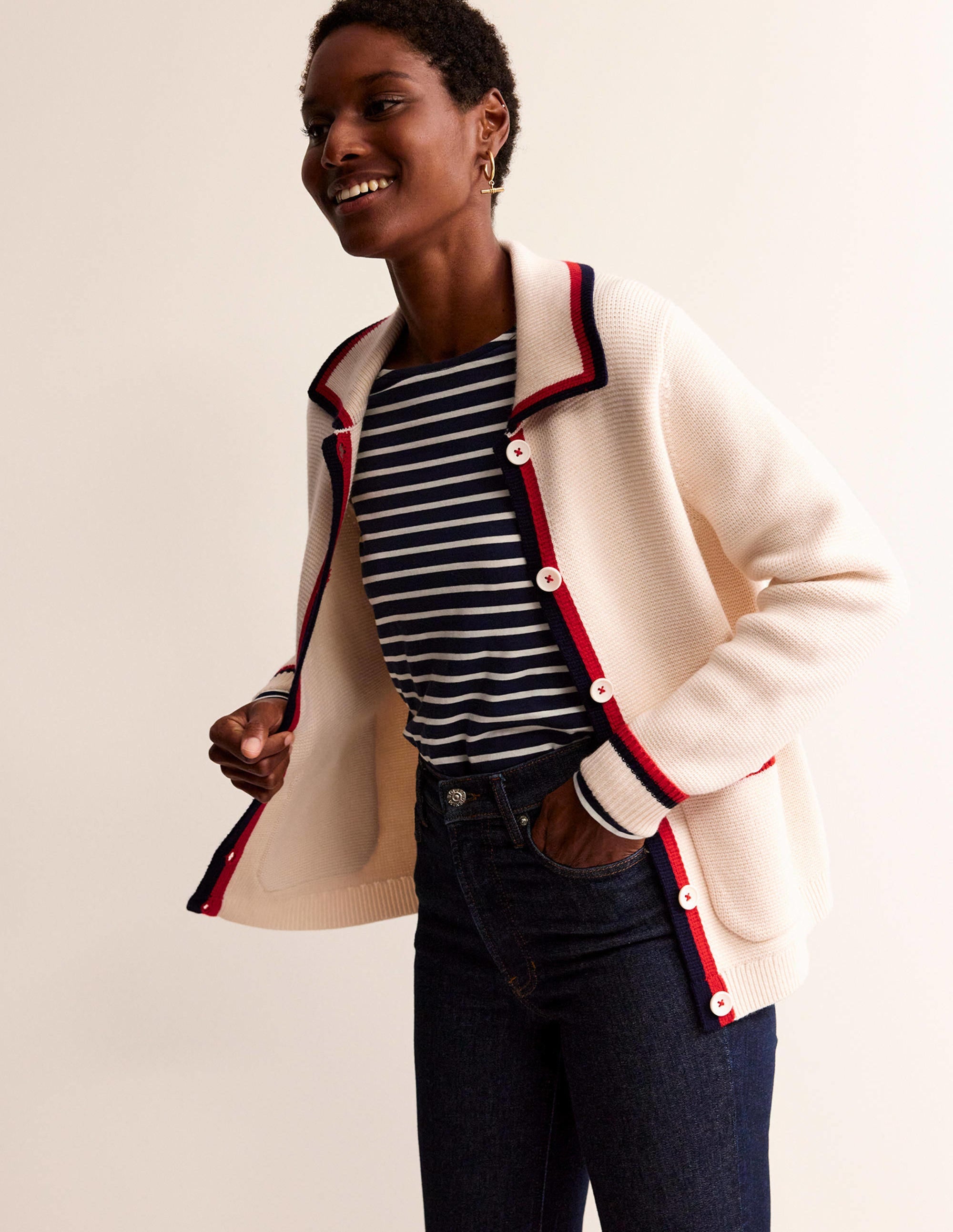 Emily Wool Blend Cardigan-Warm Ivory, Hot Pepper Tipping - Image 1