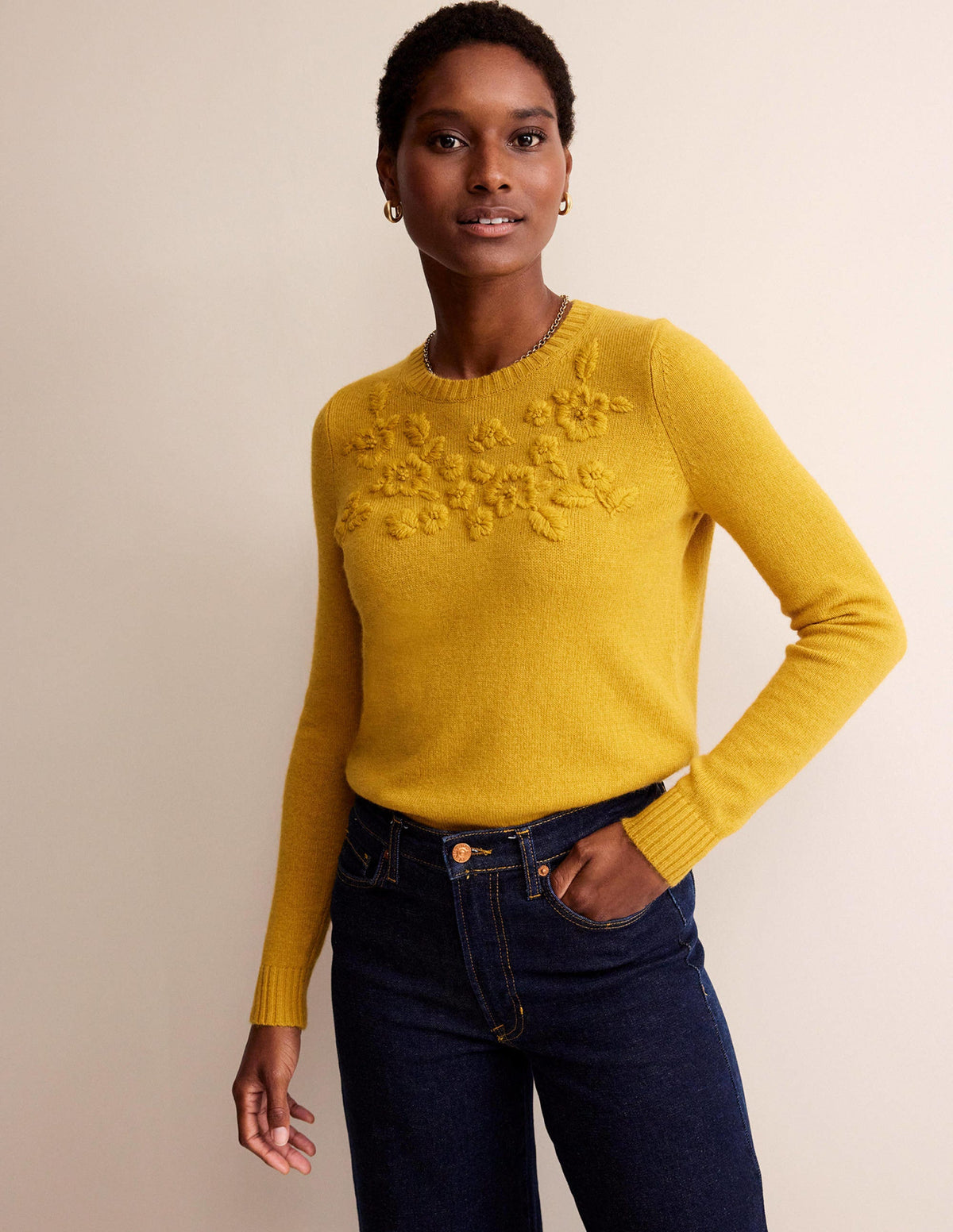Embroidered Crew Neck Jumper-Dijon - Image 1