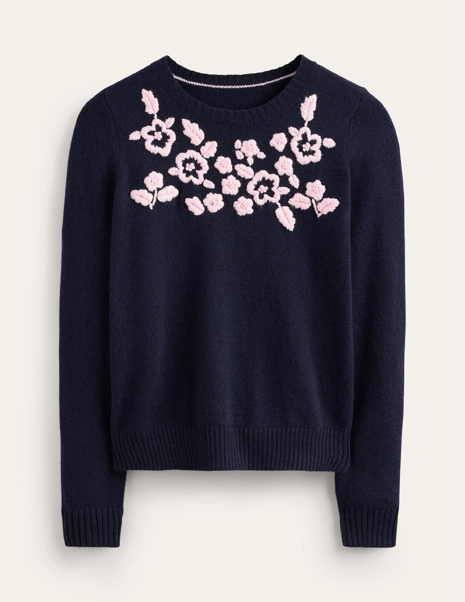 Embroidered Crew Neck Jumper-Navy-5