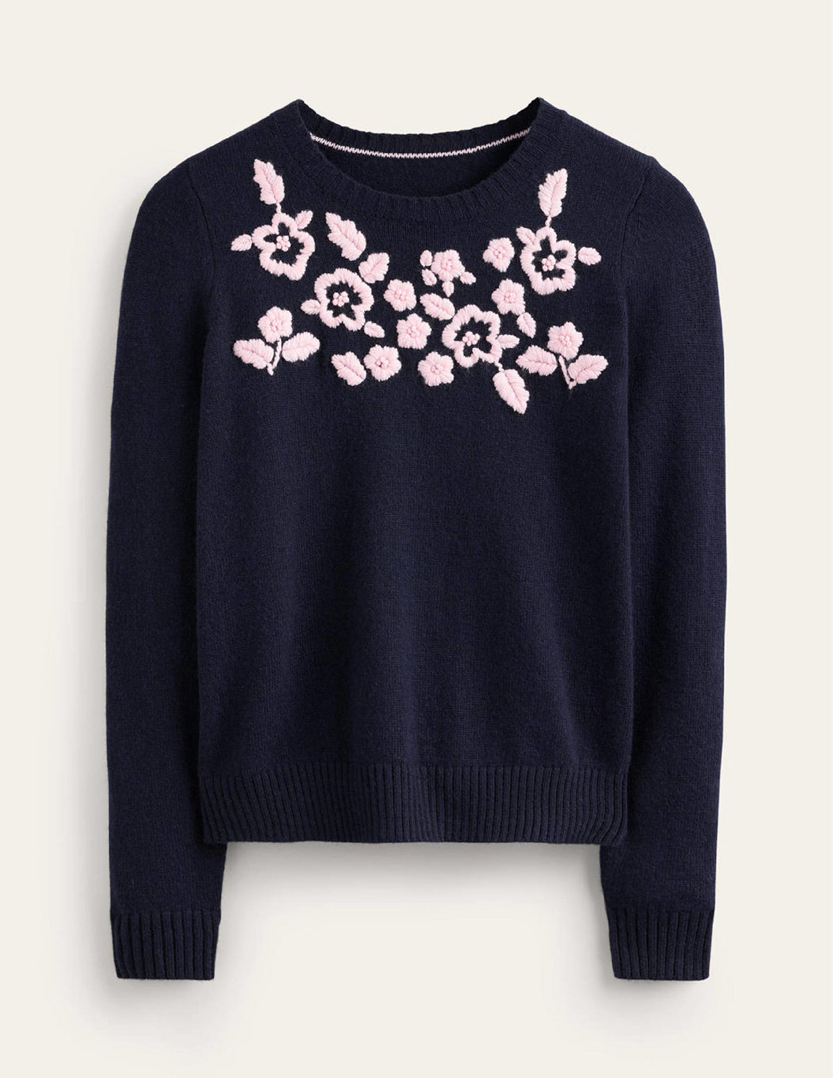 Embroidered Crew Neck Jumper-Navy - Image 5