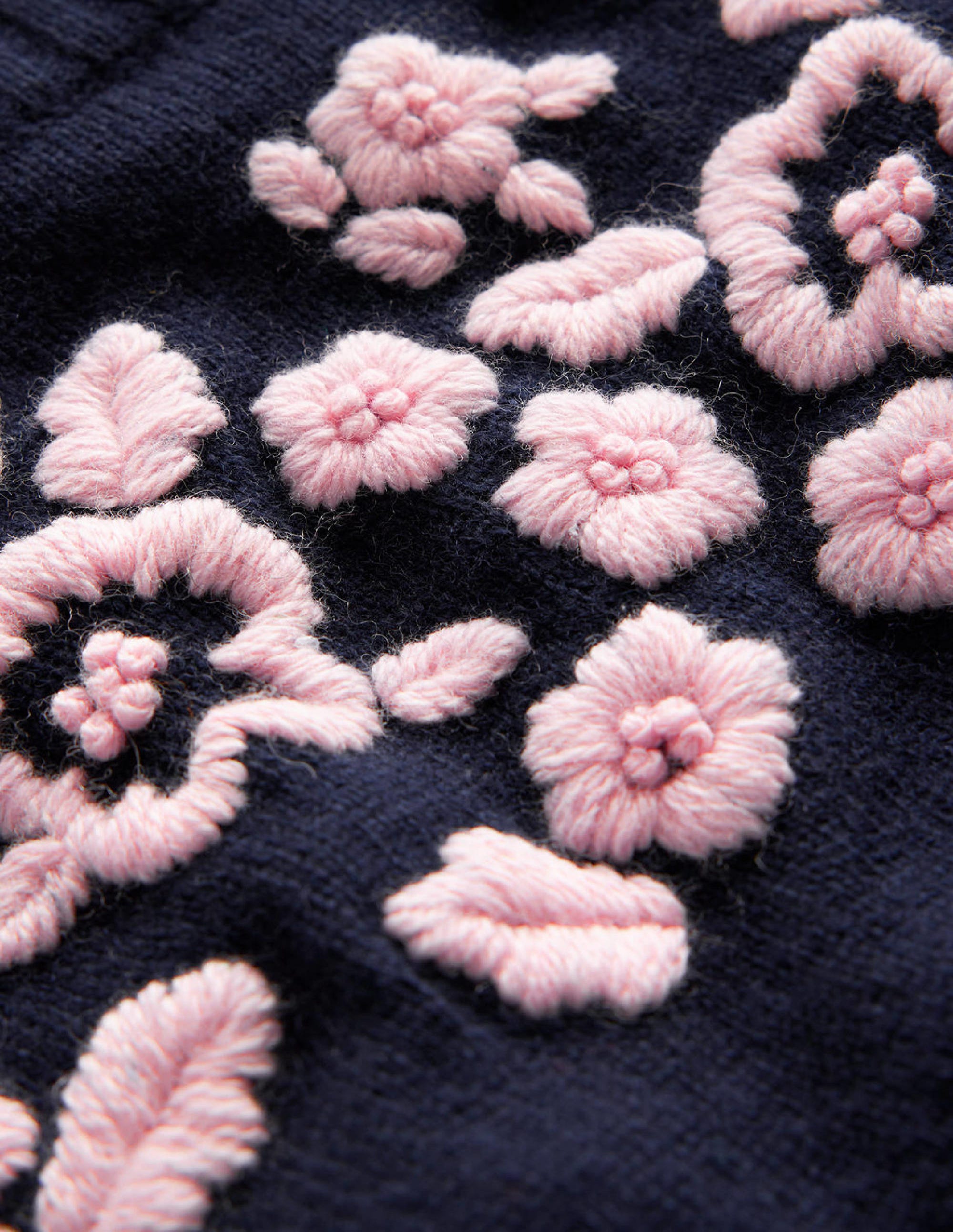 Embroidered Crew Neck Jumper-Navy - Image 6