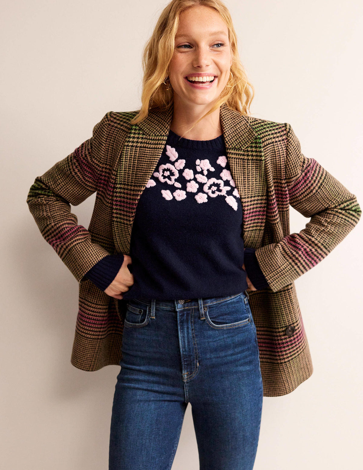 Embroidered Crew Neck Jumper-Navy-1