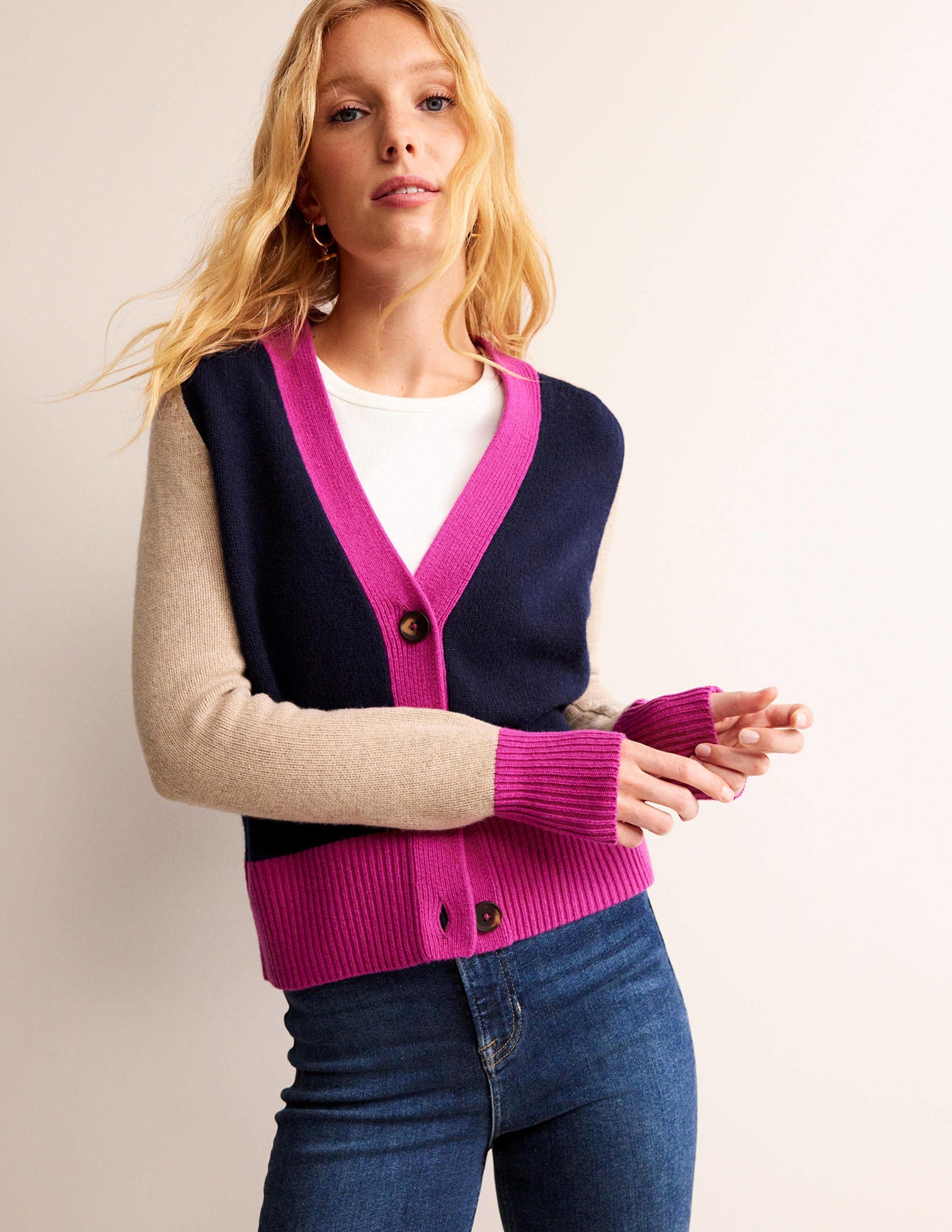 Olivia Merino Cardigan-French Navy Colourblock-4