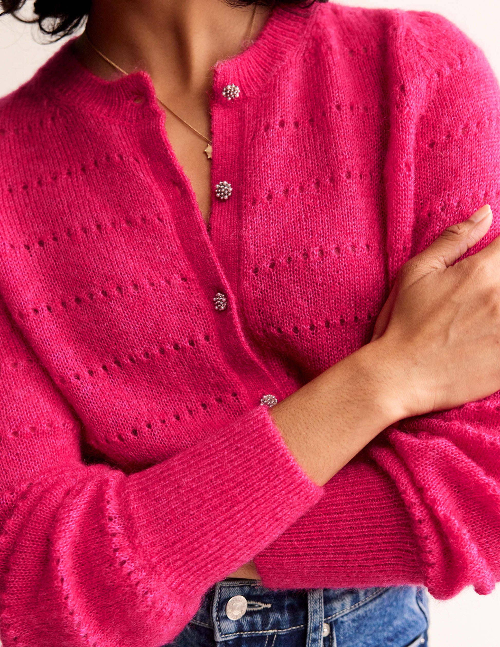 Fluffy Textured Cardigan-Vibrant Pink-2