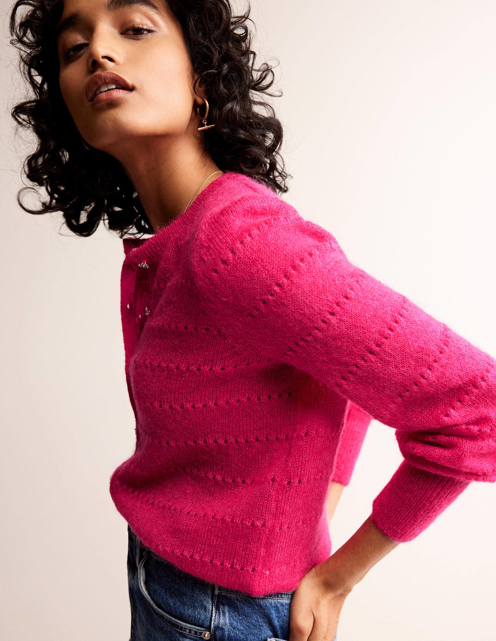 Fluffy Textured Cardigan-Vibrant Pink-4