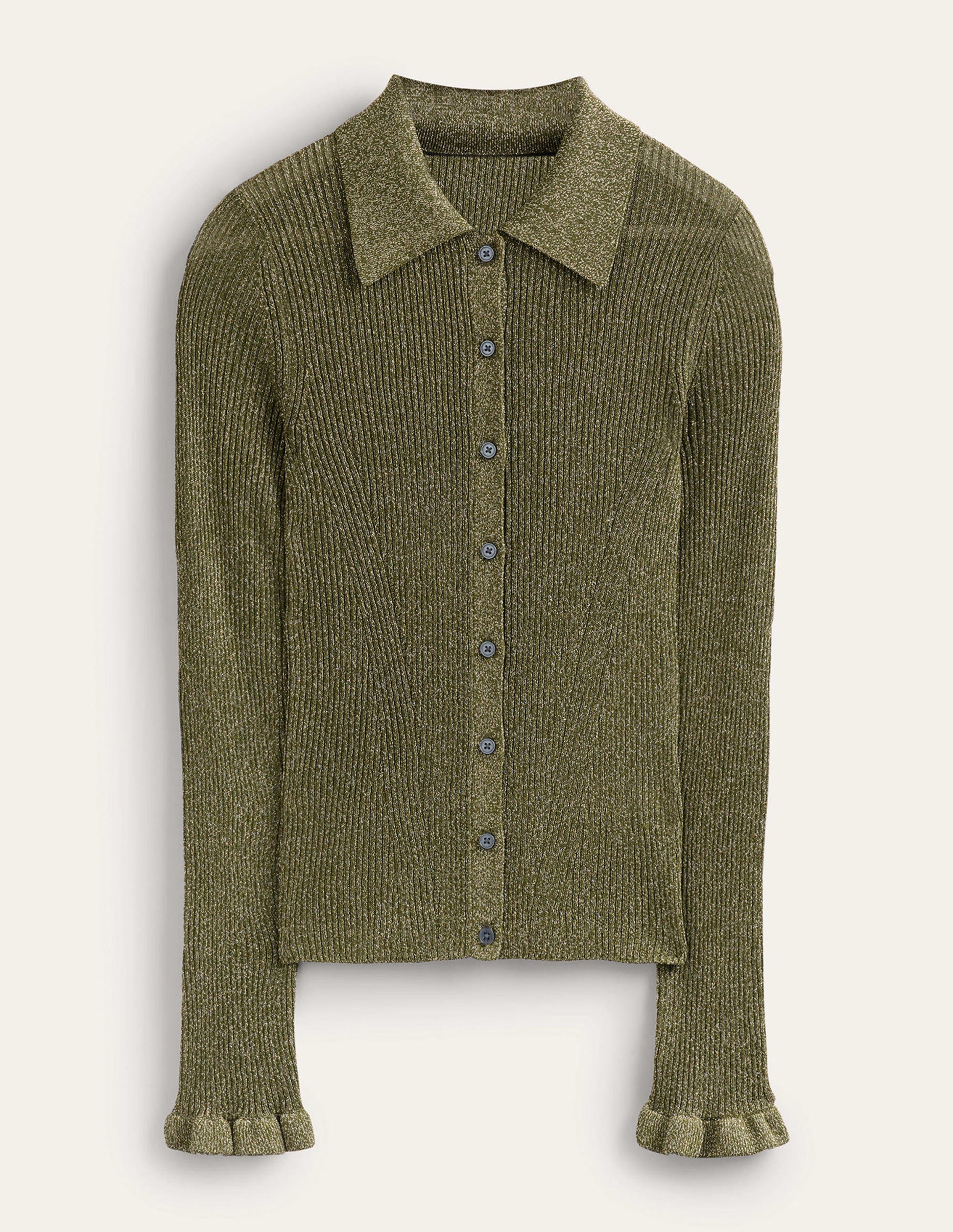 Sparkle-Rib Collared Cardigan-Olive Metallic-5