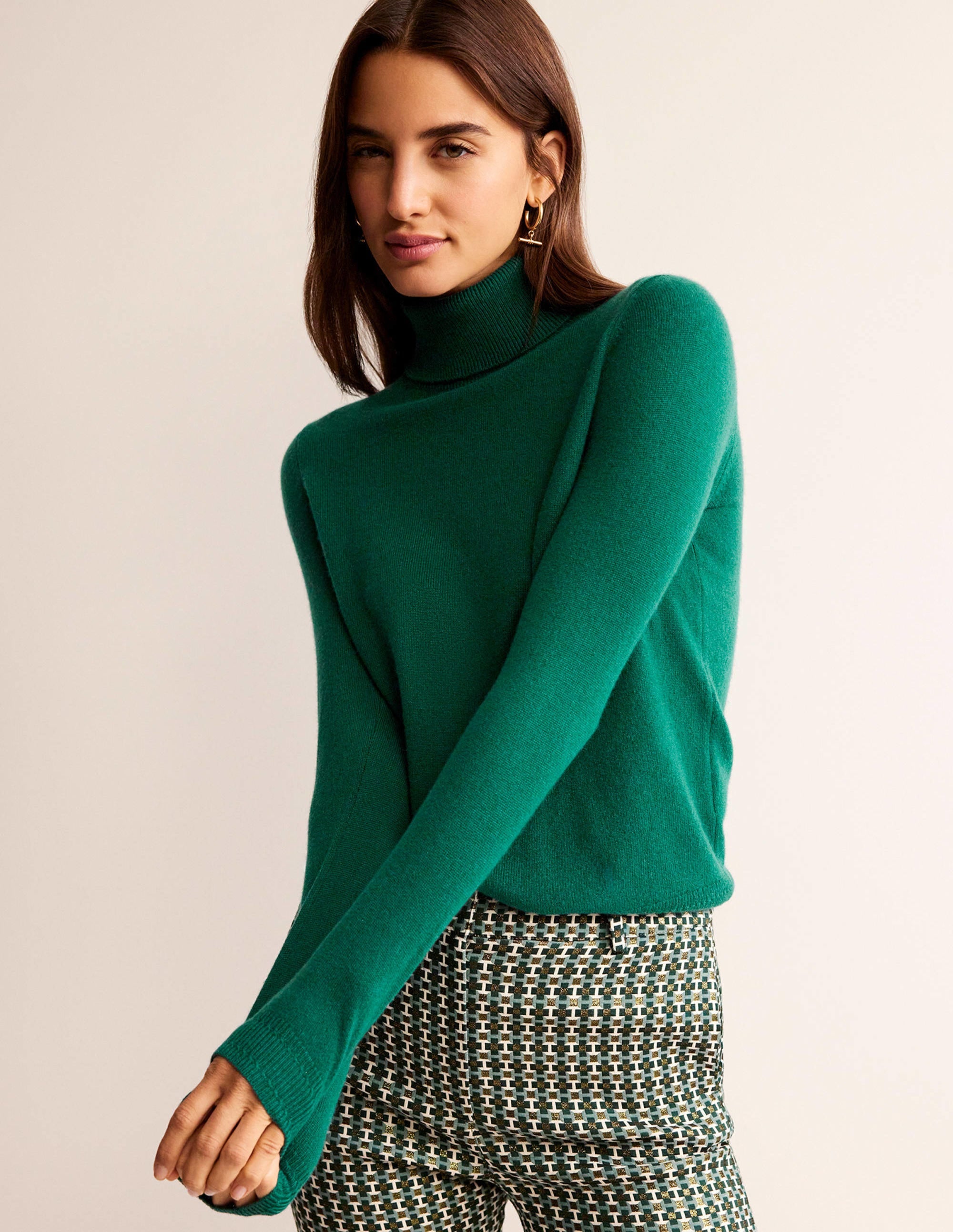 Eva Cashmere Roll-Neck Jumper-Deep Forest - Image 1